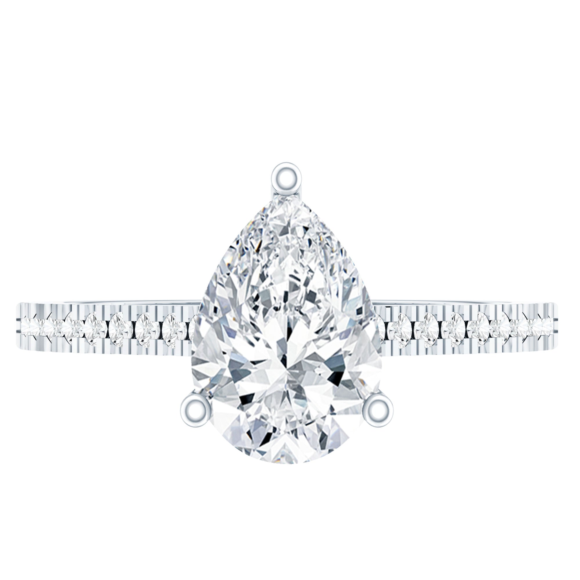 Lab Diamond 6X8 MM Pear Shape Engagement Ring With Side Stones Lab - ( EF-VS ) - Rosec Jewels