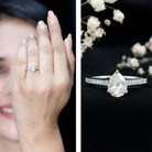 Lab Diamond 6X8 MM Pear Shape Engagement Ring With Side Stones Lab - ( EF-VS ) - Rosec Jewels