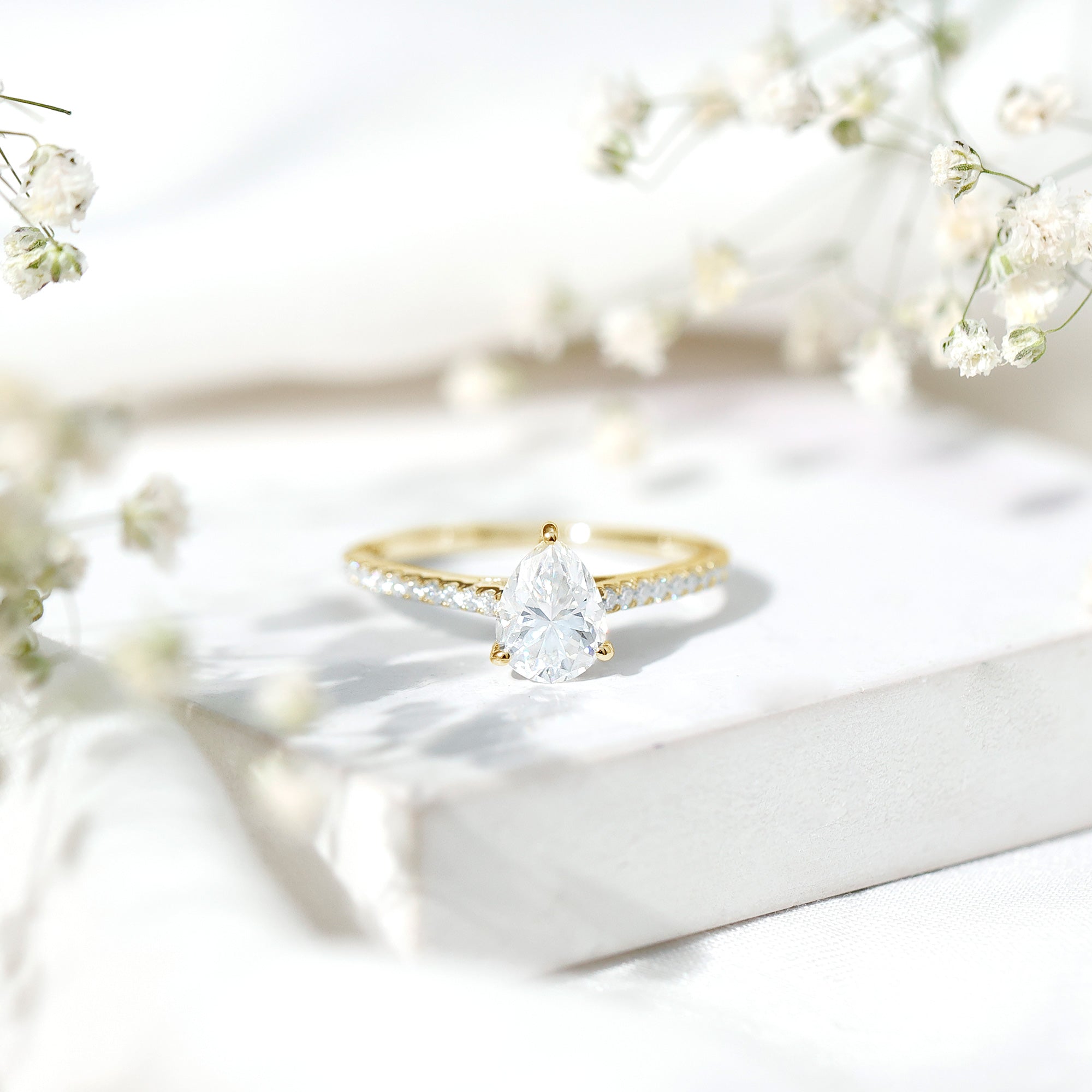 Lab Diamond 6X8 MM Pear Shape Engagement Ring With Side Stones Lab - ( EF-VS ) - Rosec Jewels