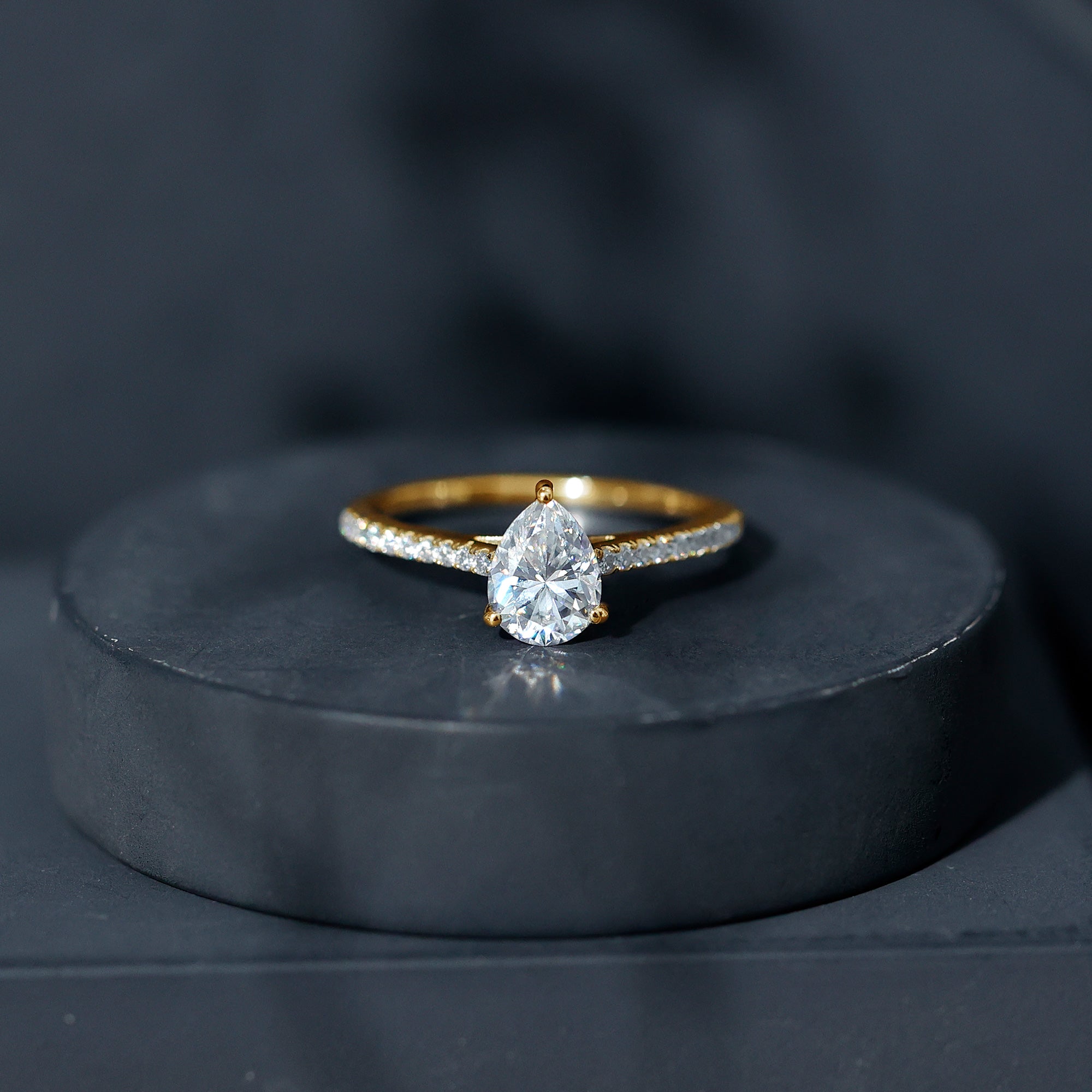 Lab Diamond 6X8 MM Pear Shape Engagement Ring With Side Stones Lab - ( EF-VS ) - Rosec Jewels