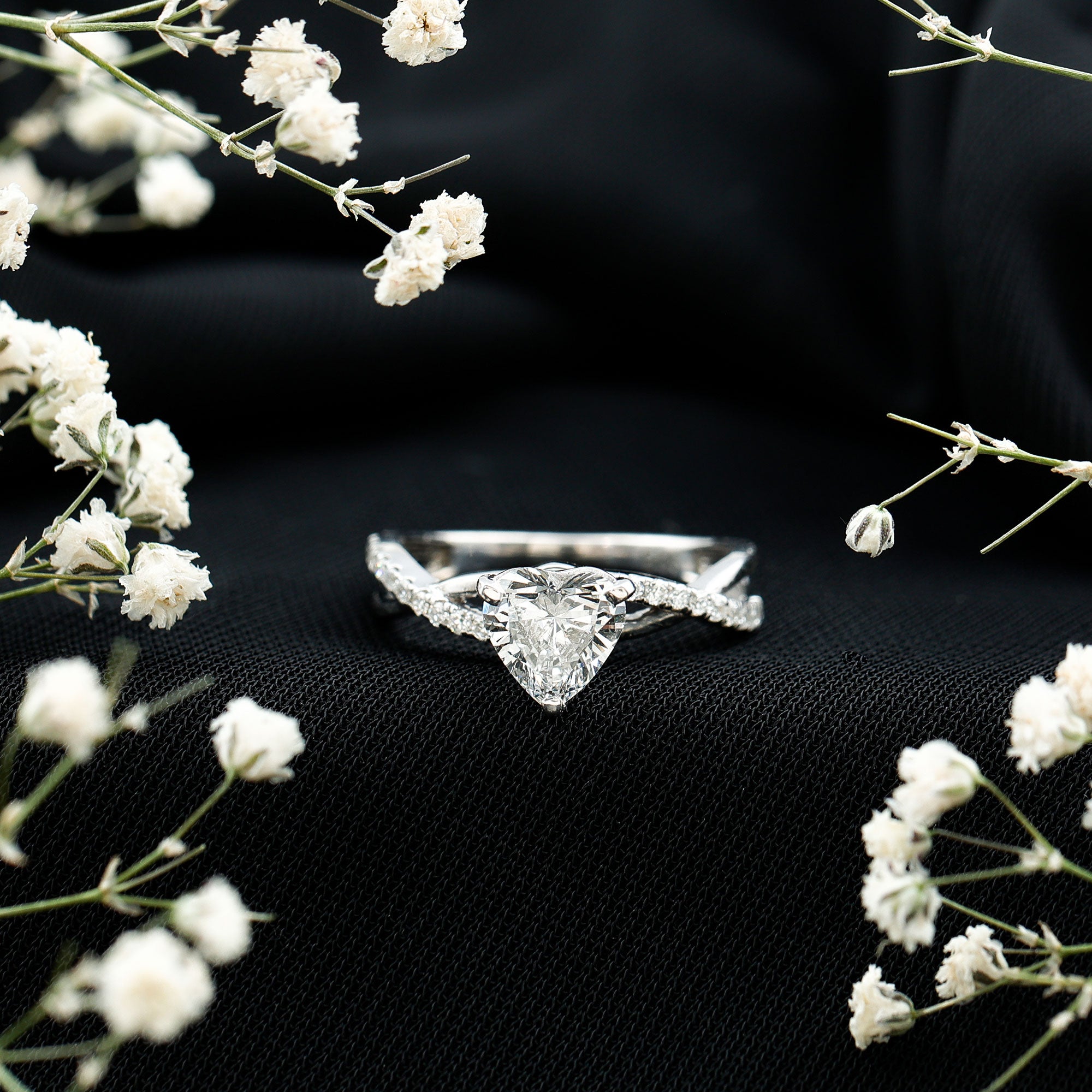 Criss Cross Lab Grown Diamond Heart Engagement Ring Lab - ( EF-VS ) - Rosec Jewels