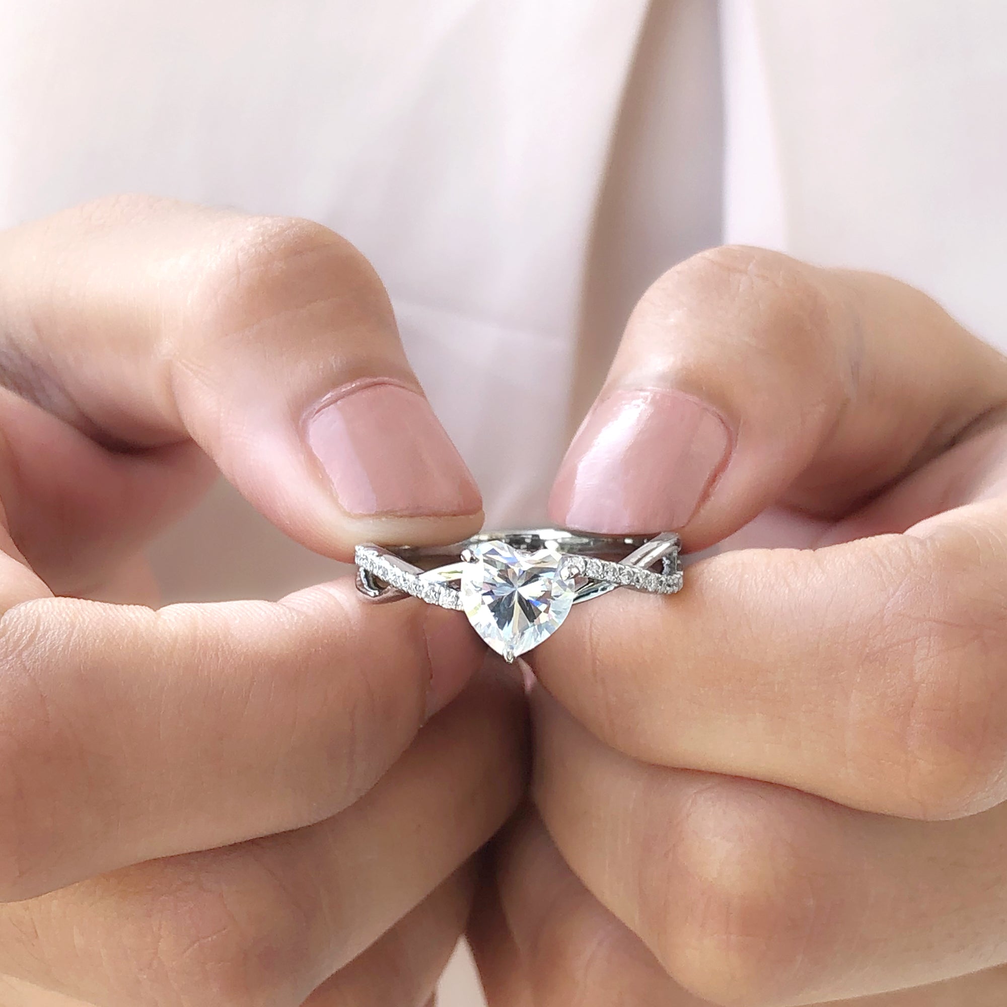 Rosec Jewels-Criss Cross Lab Grown Diamond Heart Engagement Ring