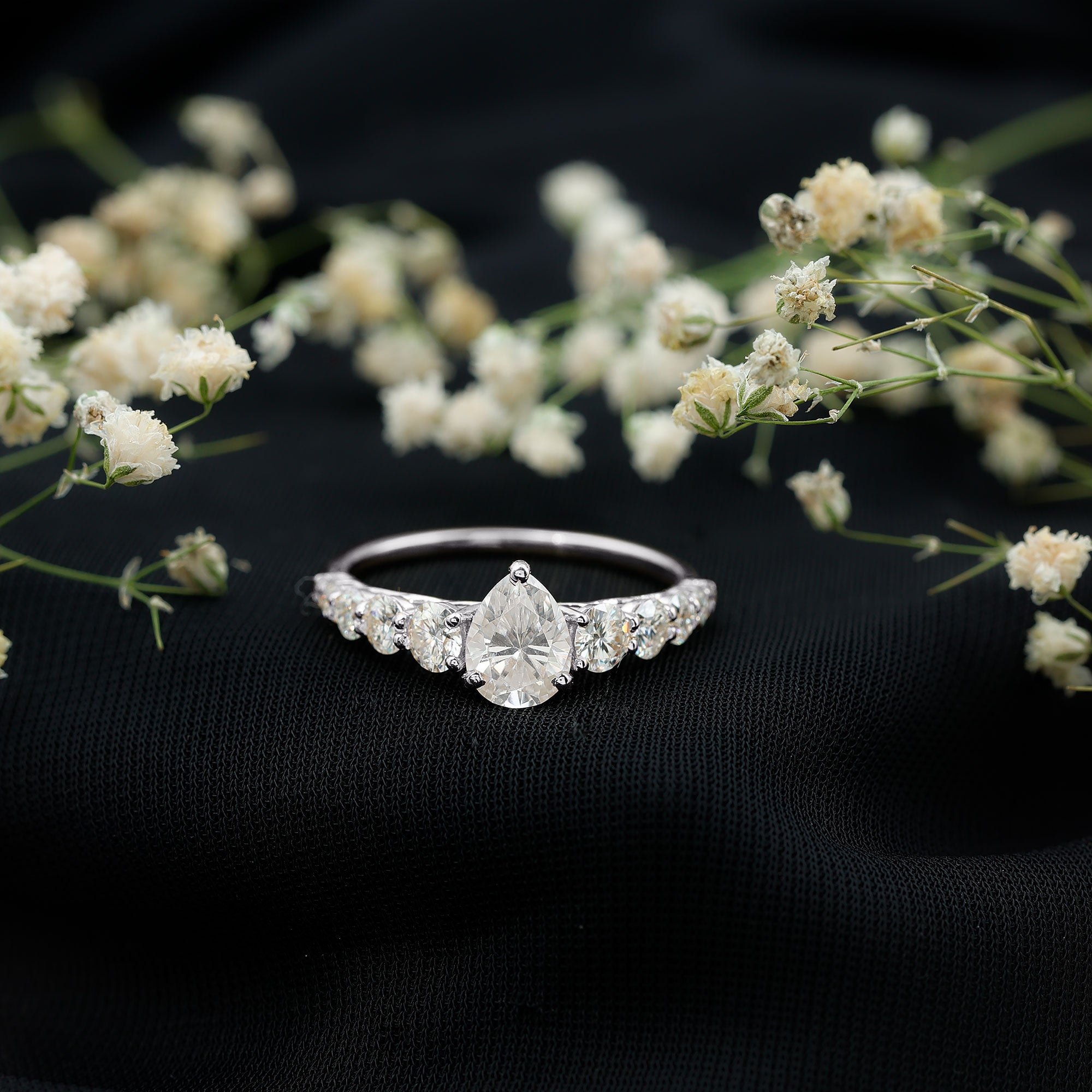 Rosec Jewels-Certified Diamond Teardrop Engagement Ring with Sides Stones