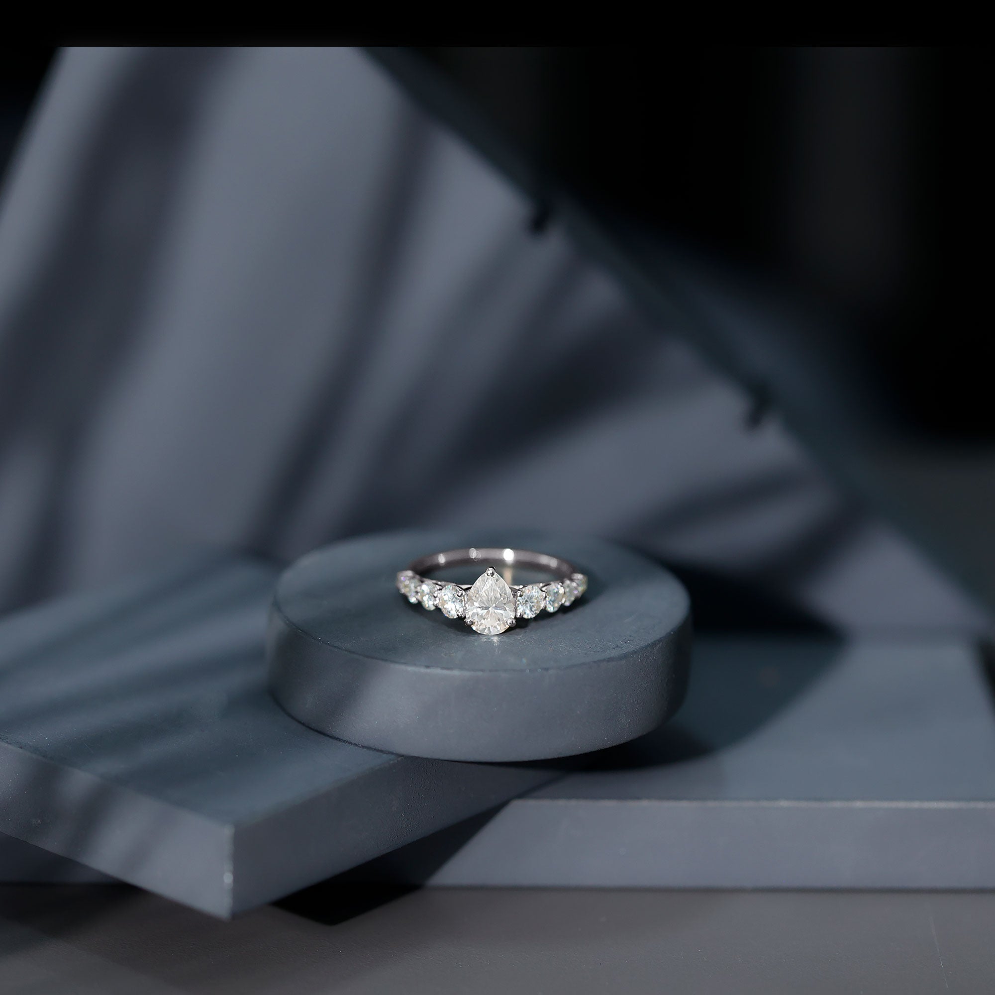 Rosec Jewels-Certified Diamond Teardrop Engagement Ring with Sides Stones