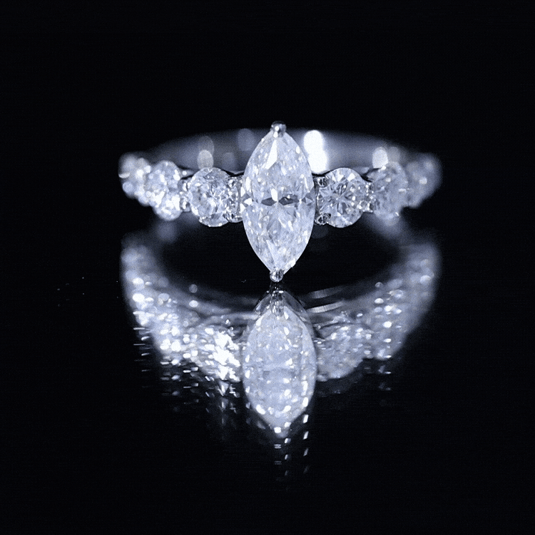 Lab Created Diamond Marquise Engagement Ring With Side Stones Lab - ( EF-VS ) - Rosec Jewels