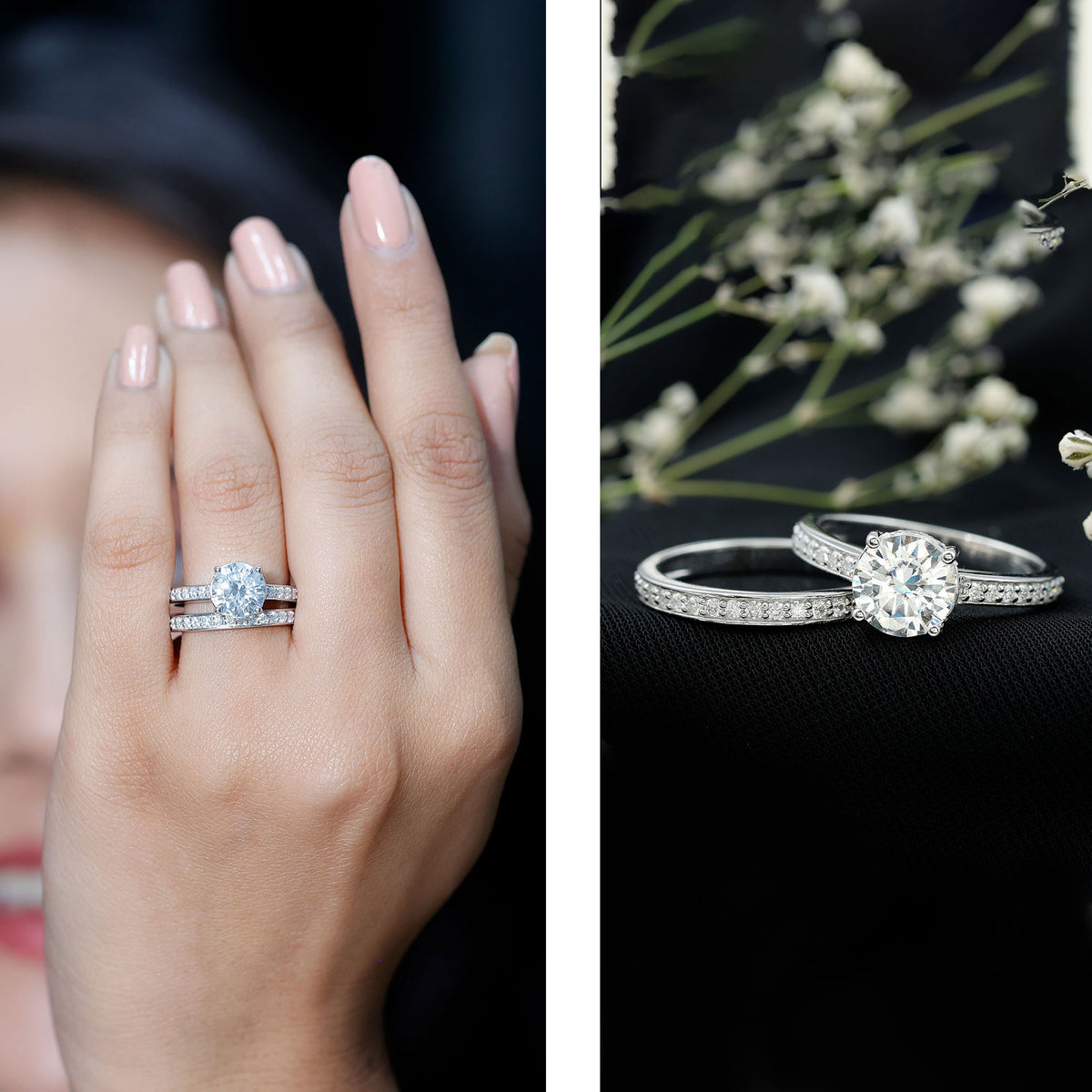 Certified 2 Carat Lab Grown Diamond Engagement Ring With Wedding Band Lab - ( EF-VS ) - Rosec Jewels