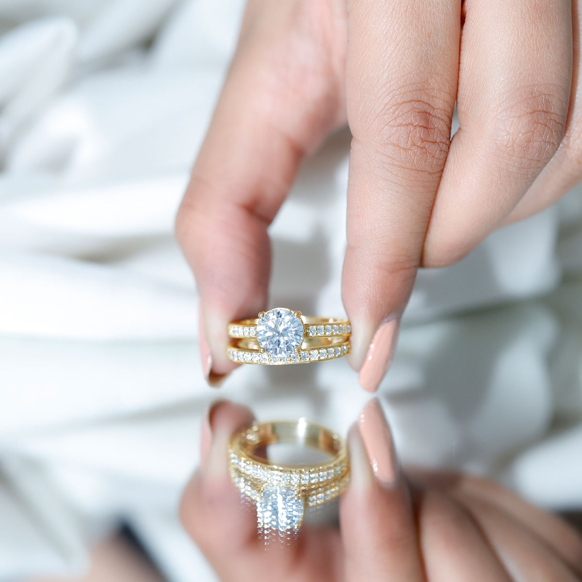 Certified 2 Carat Lab Grown Diamond Engagement Ring With Wedding Band Lab - ( EF-VS ) - Rosec Jewels