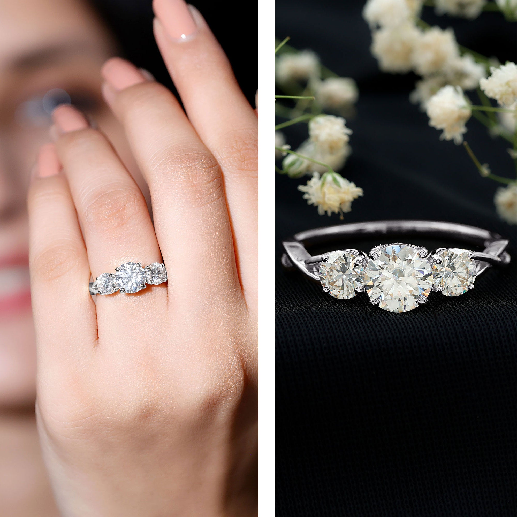 Rosec Jewels-Lab Grown Diamond Three Stone Engagement Ring with Crossover Shank