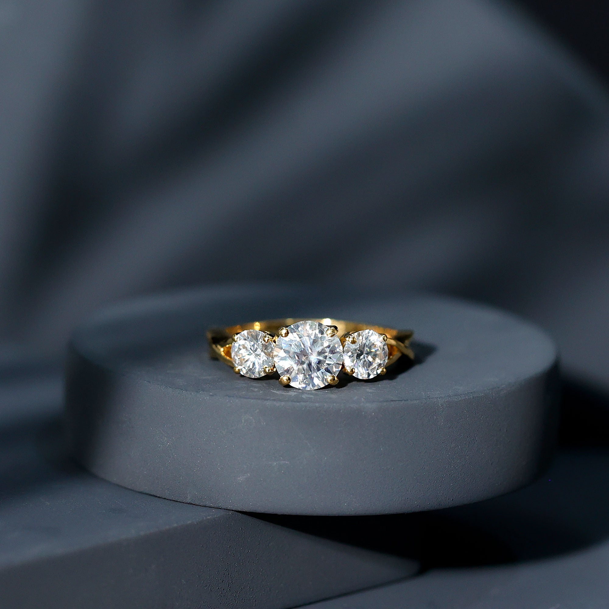 Rosec Jewels-Lab Grown Diamond Three Stone Engagement Ring with Crossover Shank