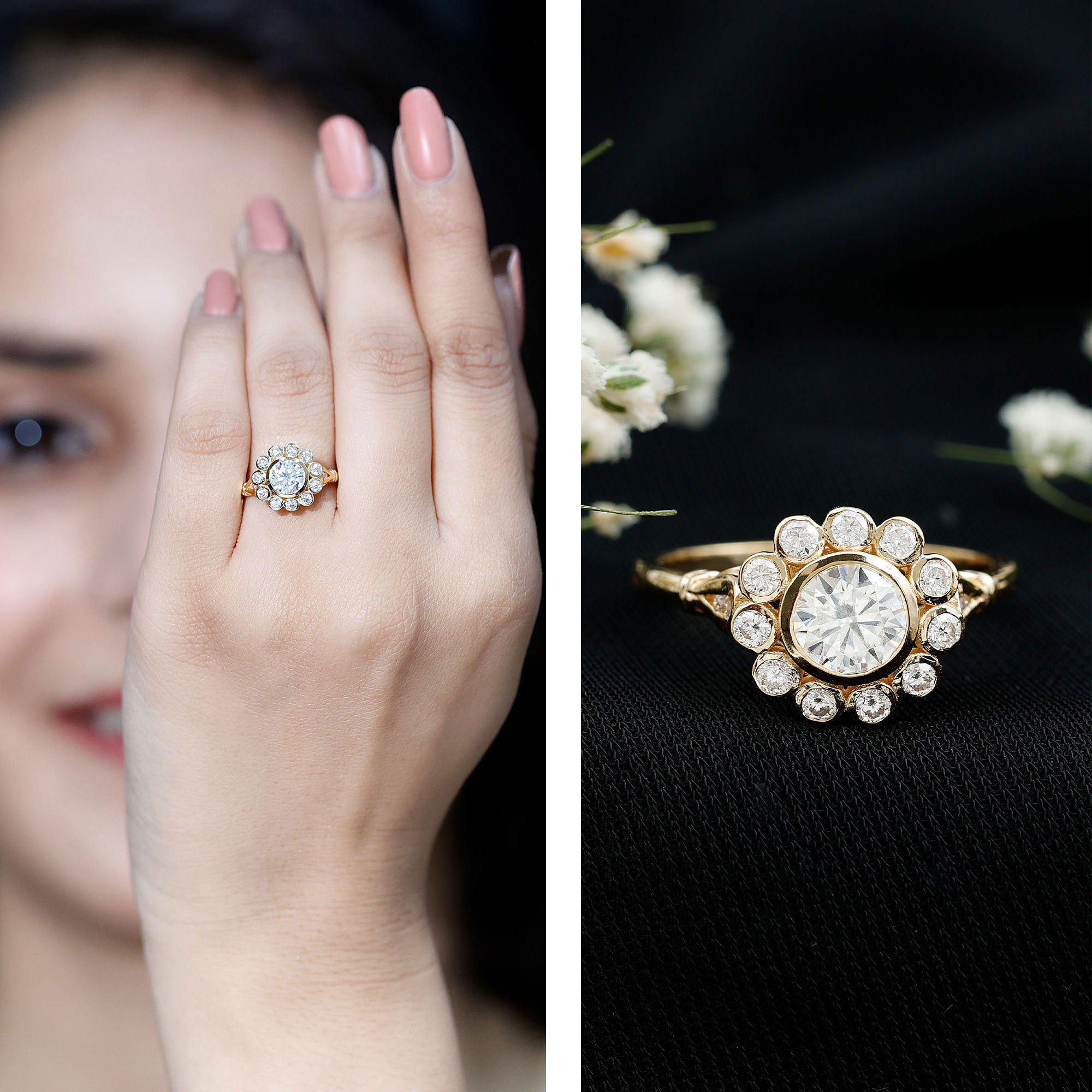 Rosec Jewels-Lab Created Diamond Flower Engagement Ring for Women