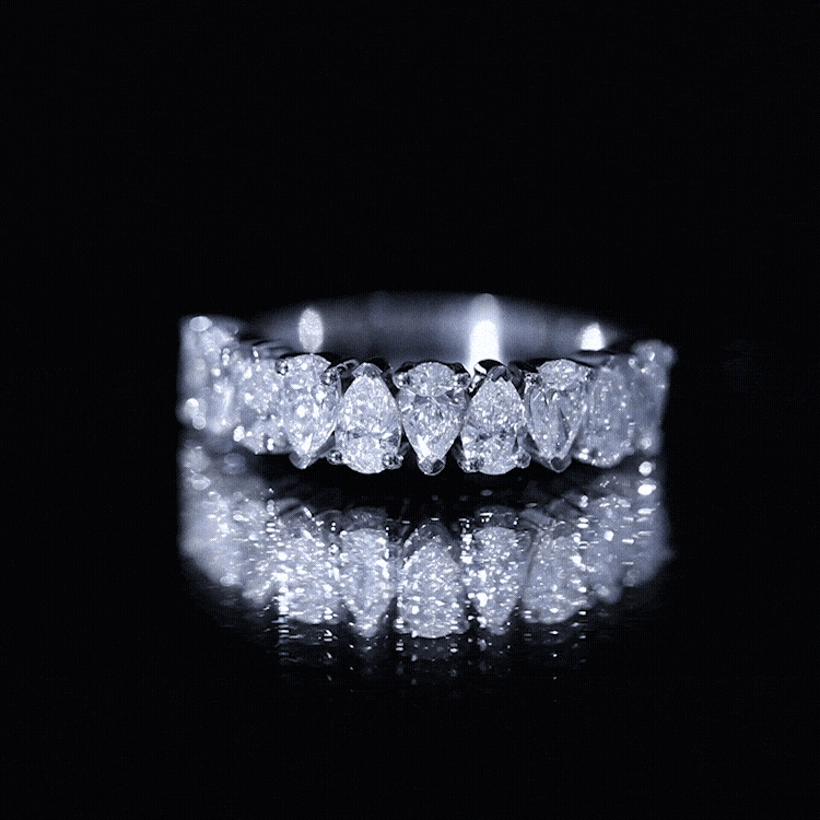 Pear Cut Lab Created Diamond Half Eternity Wedding Band Lab - ( EF-VS ) - Rosec Jewels