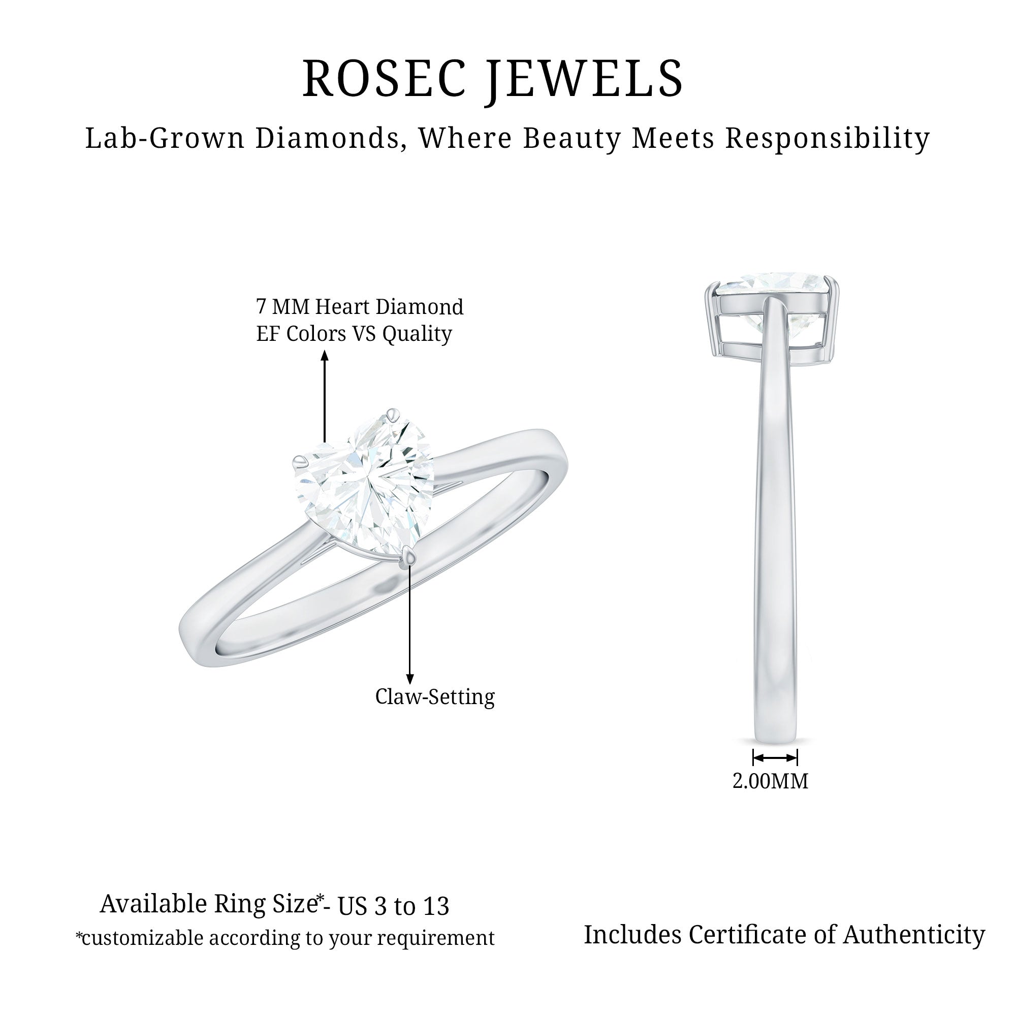 Rosec Jewels-1 Carat Diamond Heart Ring For Women