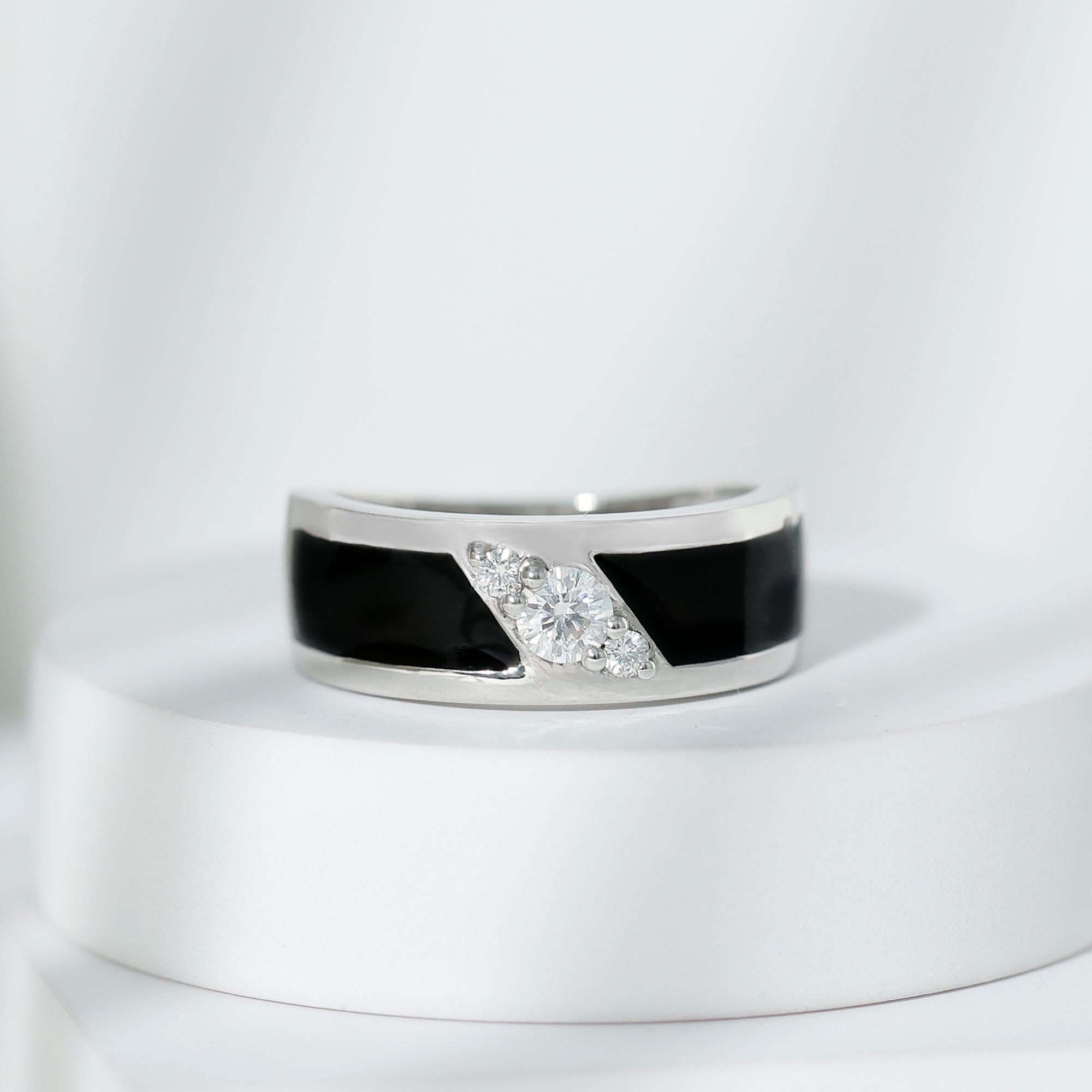 Rosec Jewels-Certified Lab Grown Diamond Mens Wedding Band With Enamel