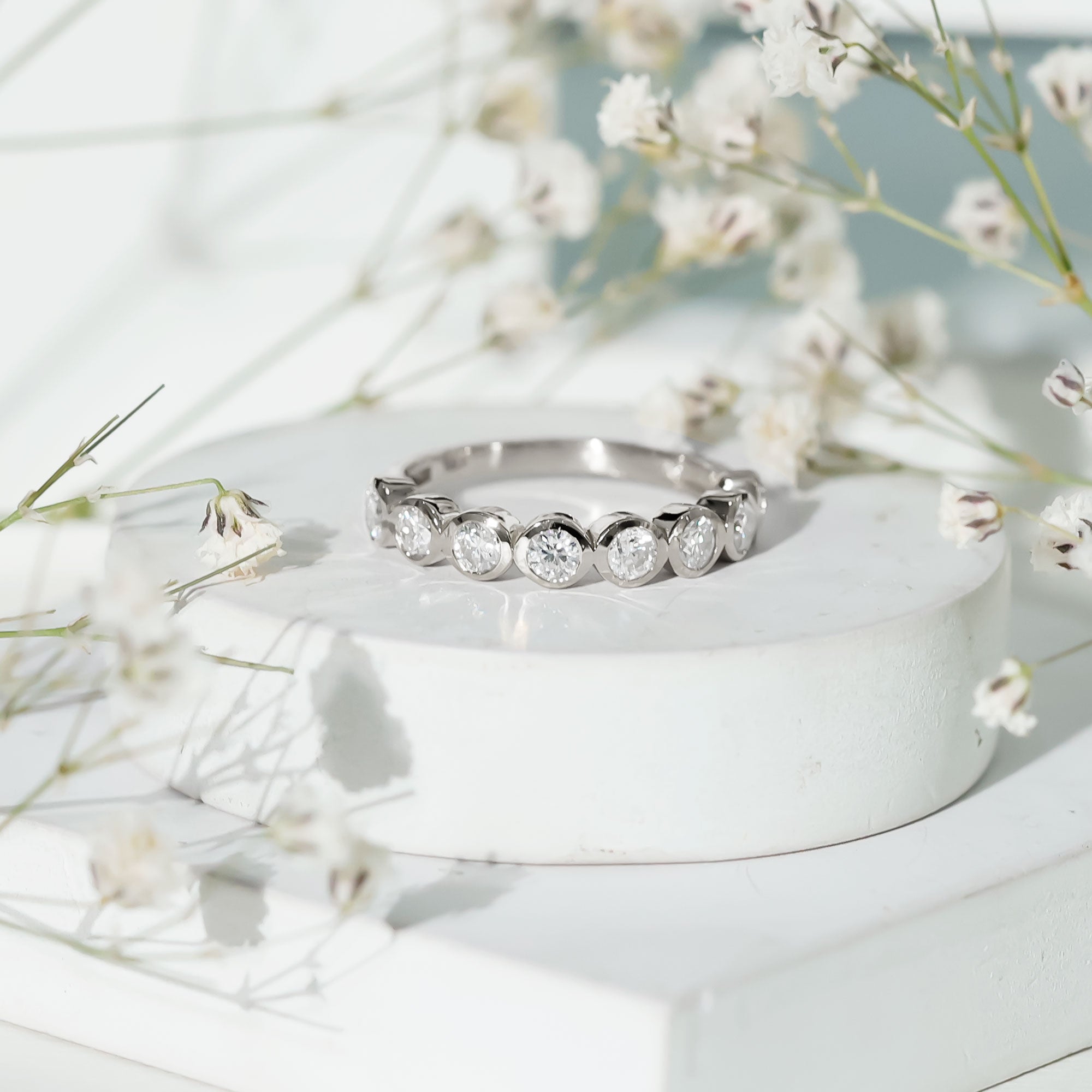 Rosec Jewels-Bezel Set Lab Grown Diamond Semi Eternity Ring for Women