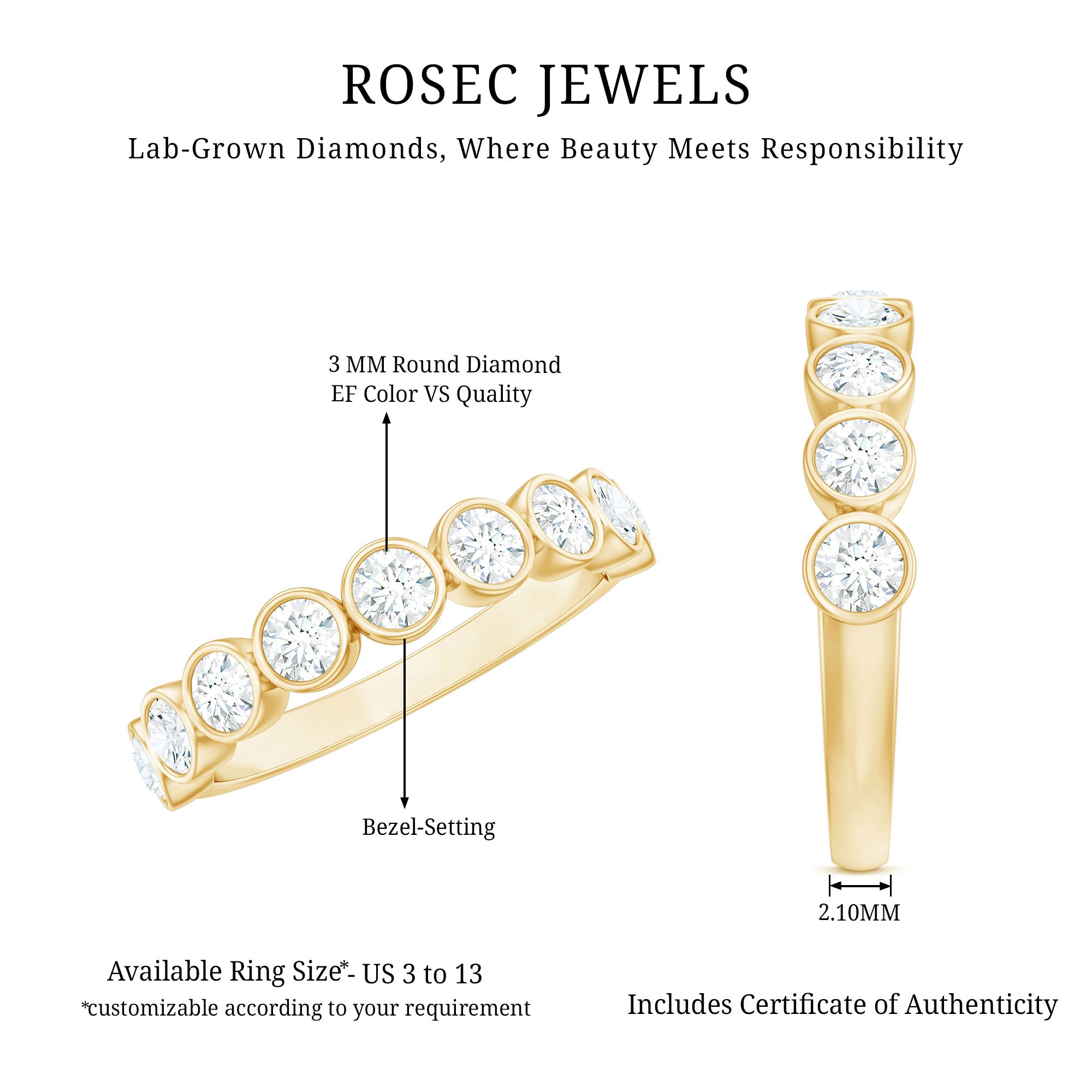 Rosec Jewels-Bezel Set Lab Grown Diamond Semi Eternity Ring for Women