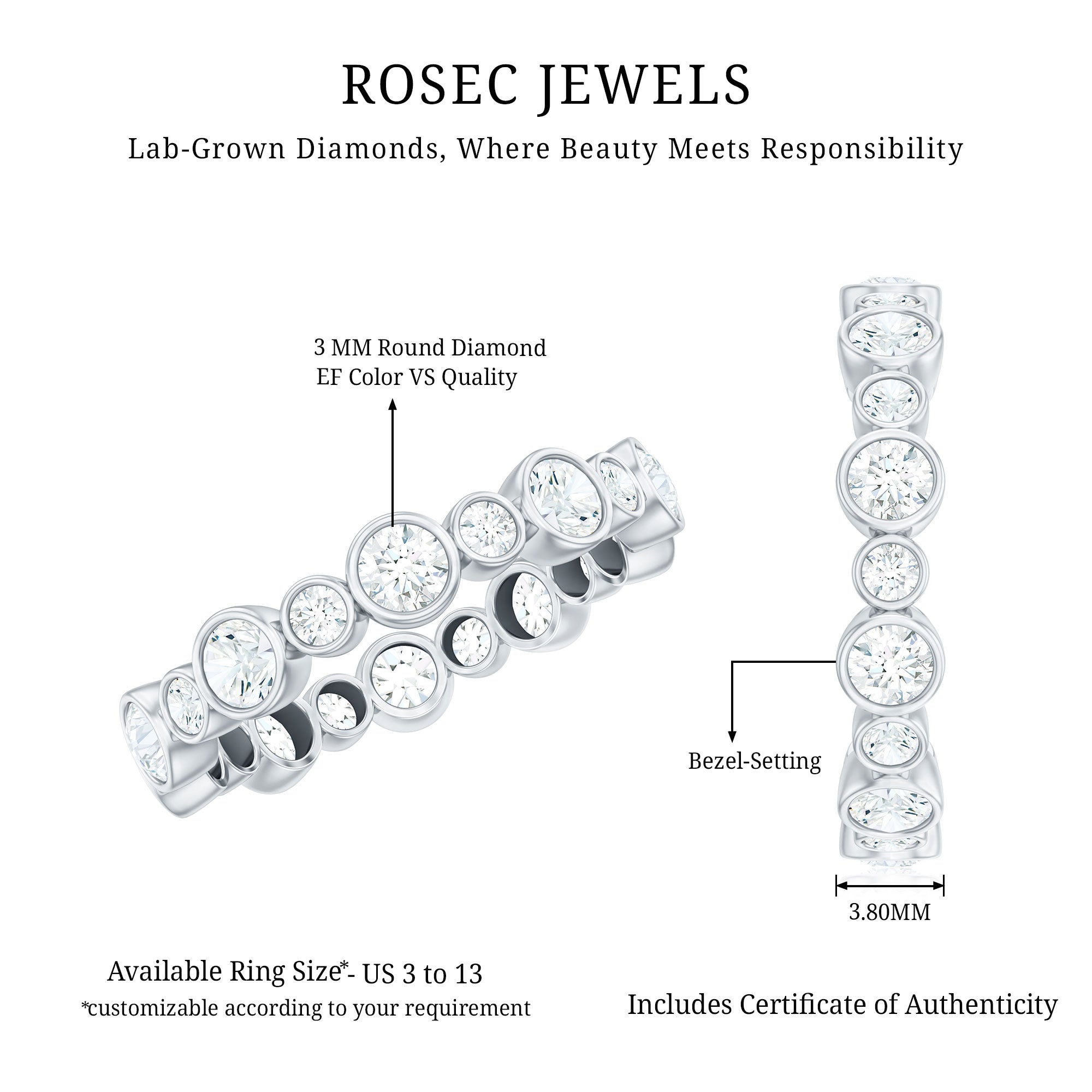Rosec Jewels-Lab Grown Diamond Bezel Set Wedding Band