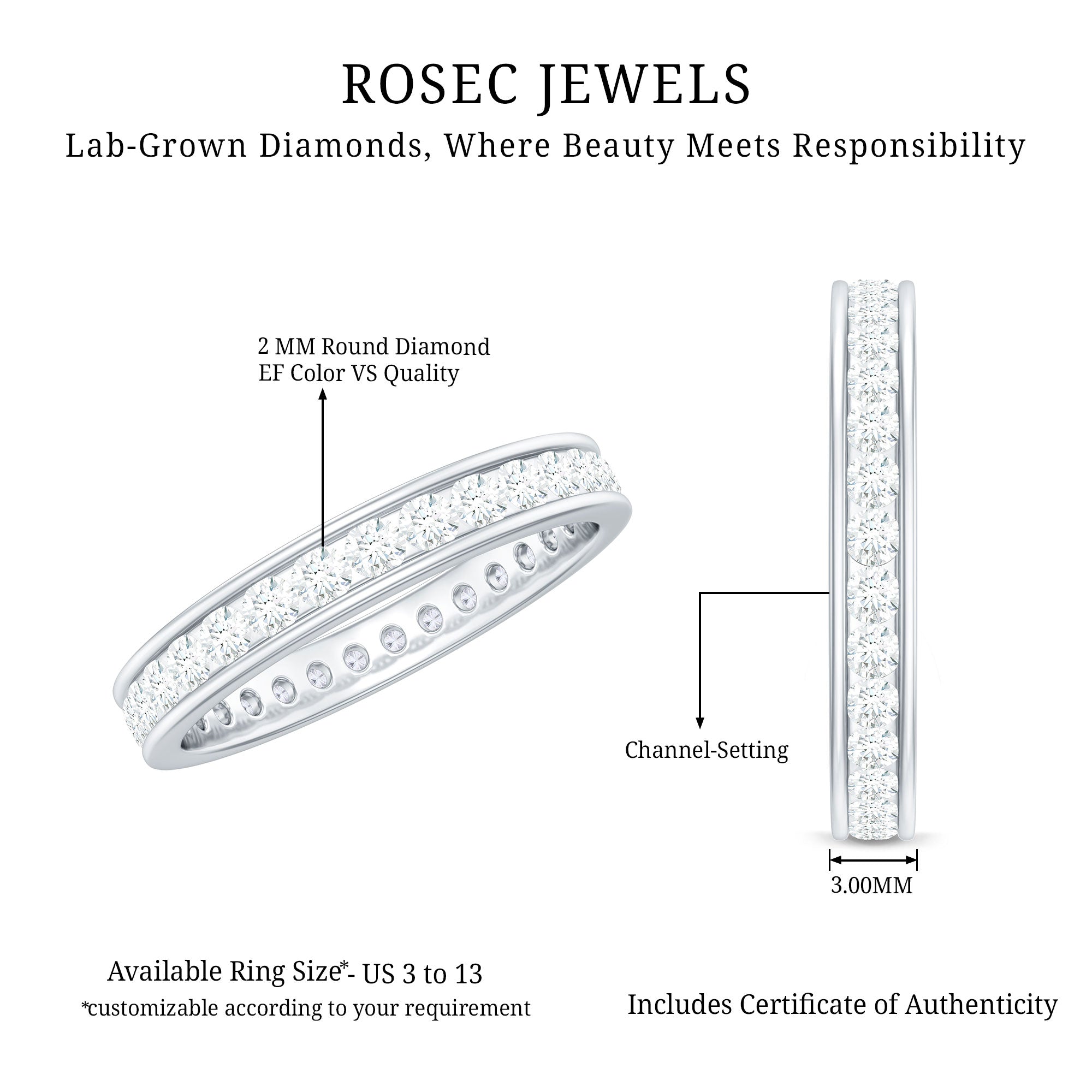 Rosec Jewels-Lab Grown Diamond Wedding Eternity Band For Women