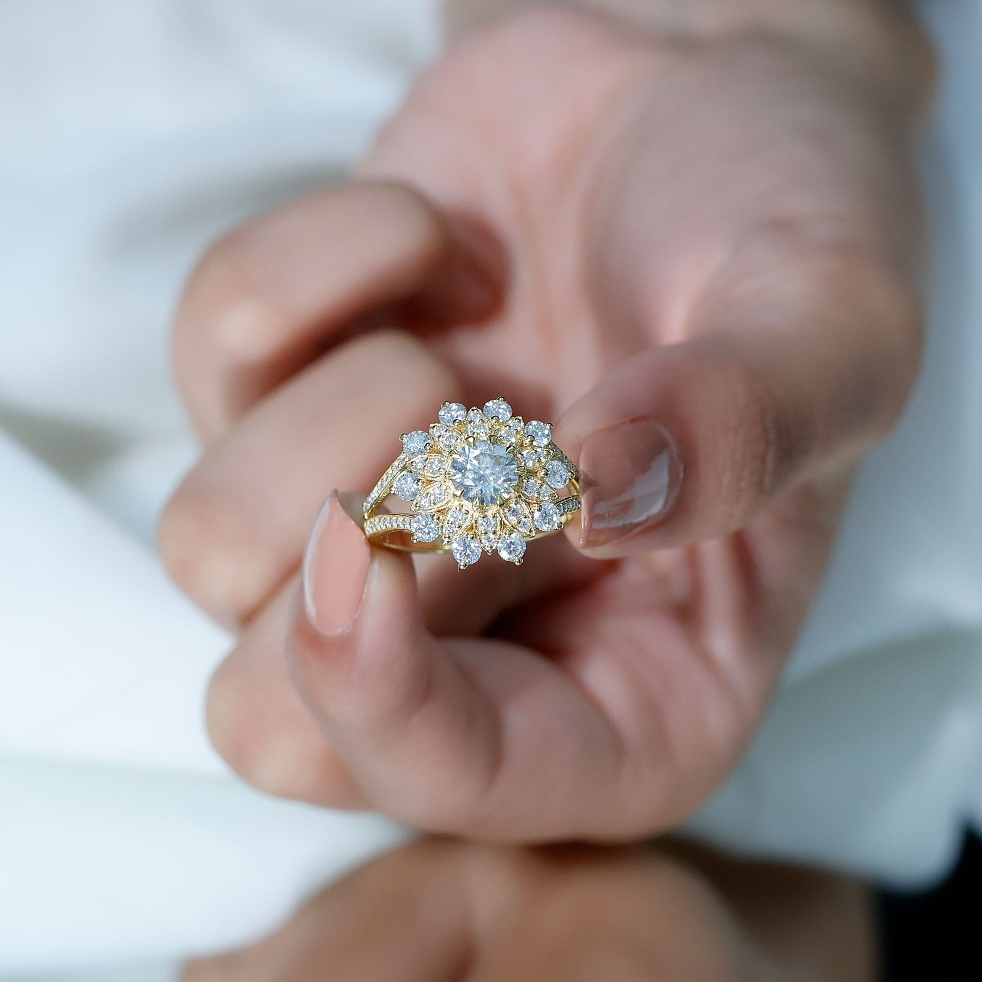 Rosec Jewels-Certified Lab Grown Diamond Flower Engagement Ring for Her