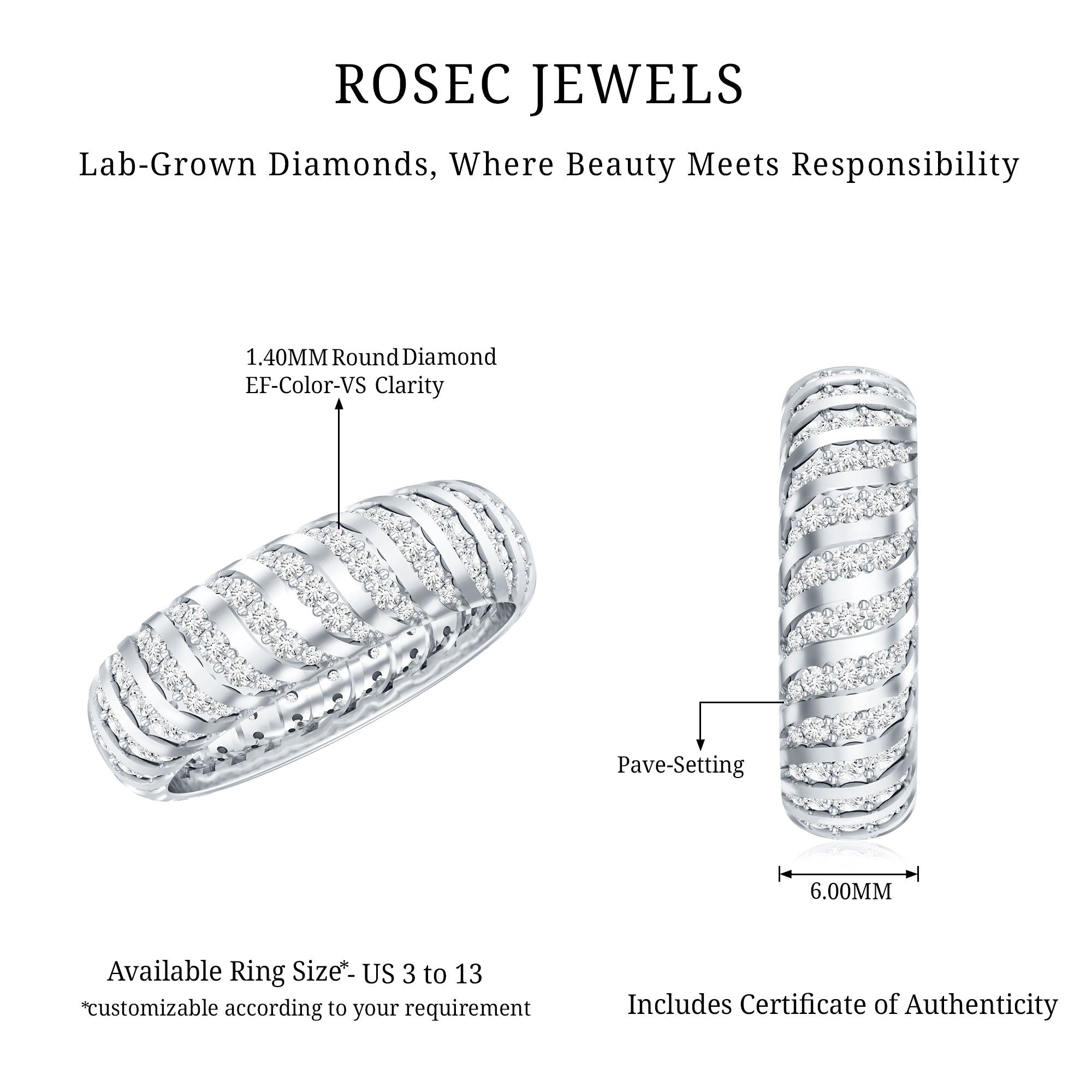 Rosec Jewels-Certified Lab Grown Diamond Wide Wedding Band for Women