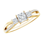 Lab Grown Diamond Three Stone Promise Ring With Split Shank Lab - ( EF-VS ) - Rosec Jewels
