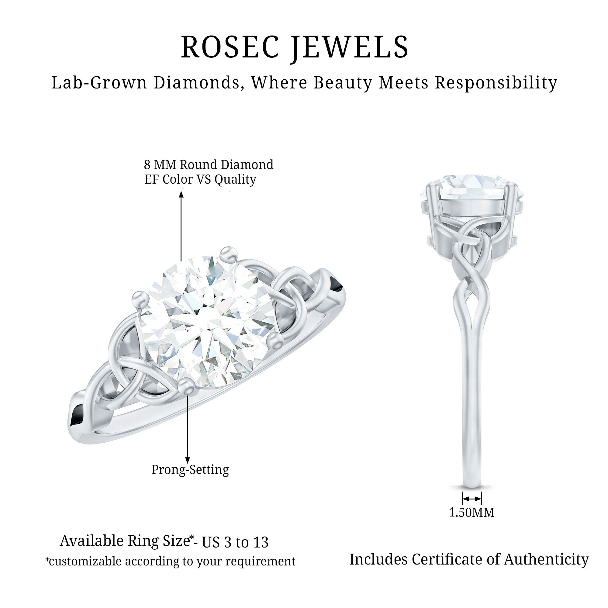 Rosec Jewels-Lab Created 2 Carat Diamond Celtic Knot Engagement Ring