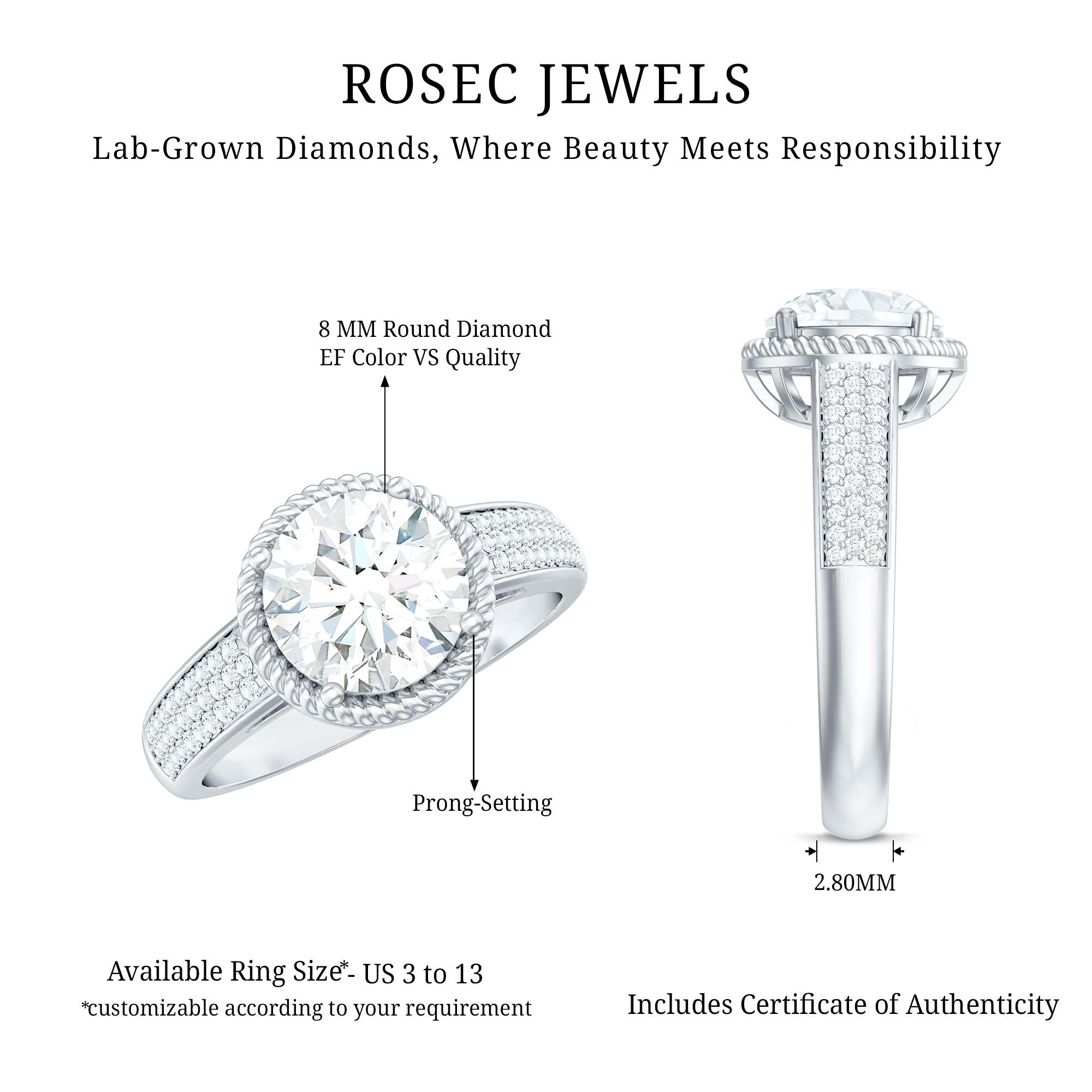 Rosec Jewels-Lab Grown Diamond Circle Engagement Ring With Rope Frame