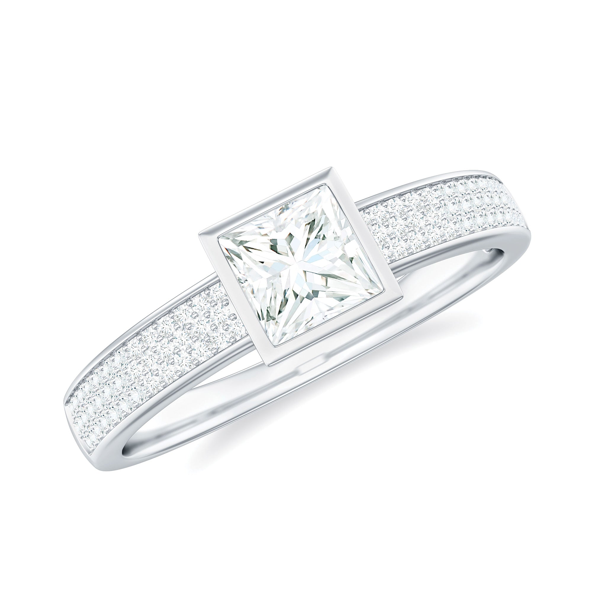 Rosec Jewels-Princess Cut Lab Grown Diamond Bezel Set Engagement Ring