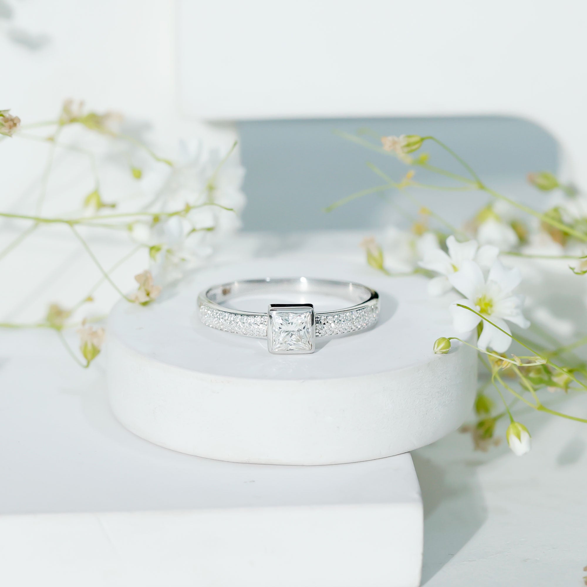 Rosec Jewels-Princess Cut Lab Grown Diamond Bezel Set Engagement Ring