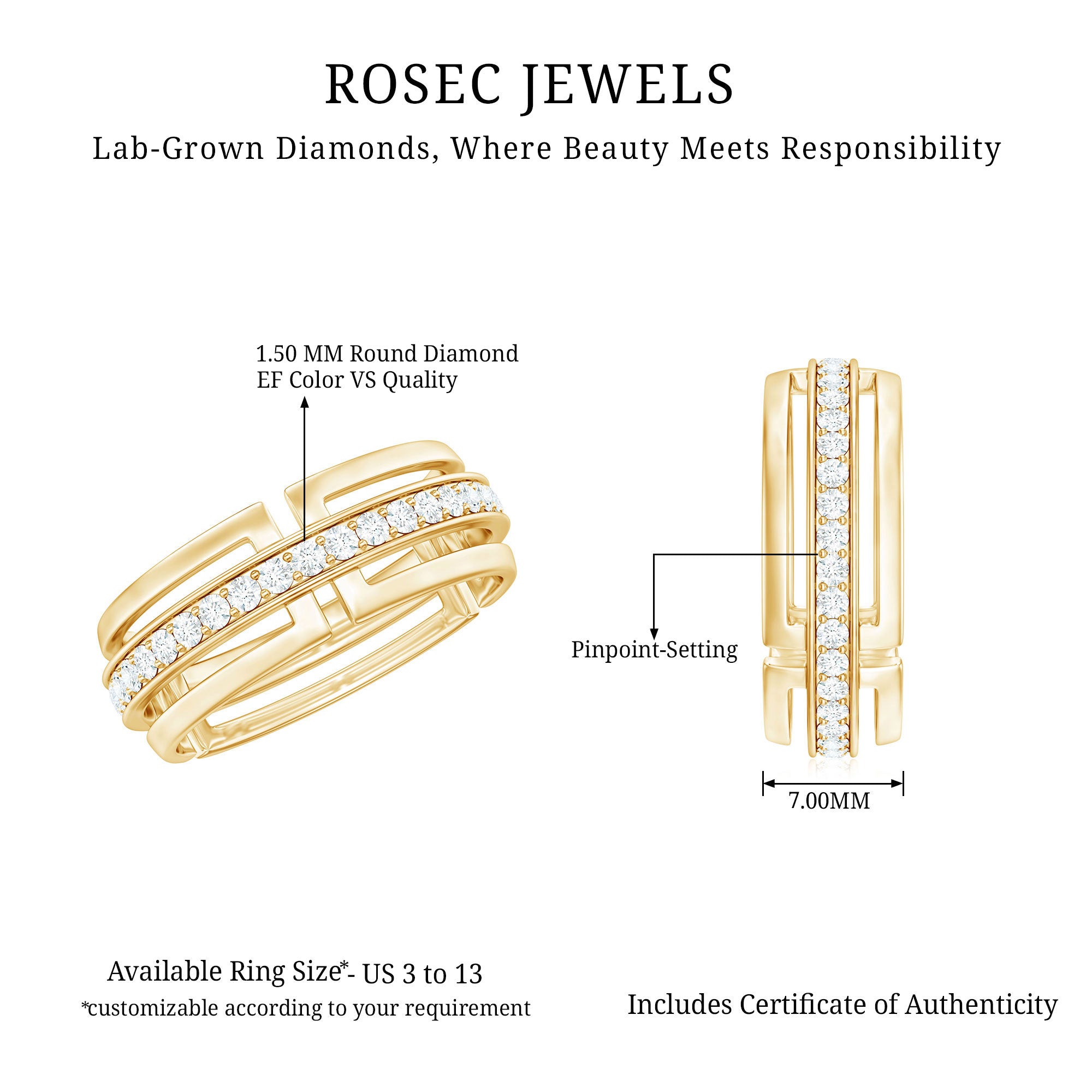 Rosec Jewels-Certified Lab Created Diamond Unisex Wedding Band