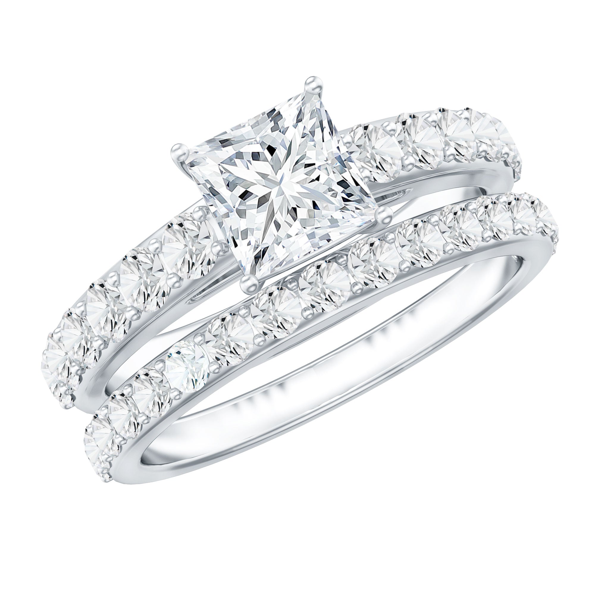 IGI Certified 1 Carat Lab Grown Diamond Princess Cut Engagement Ring with Band Lab - ( EF-VS ) - Rosec Jewels