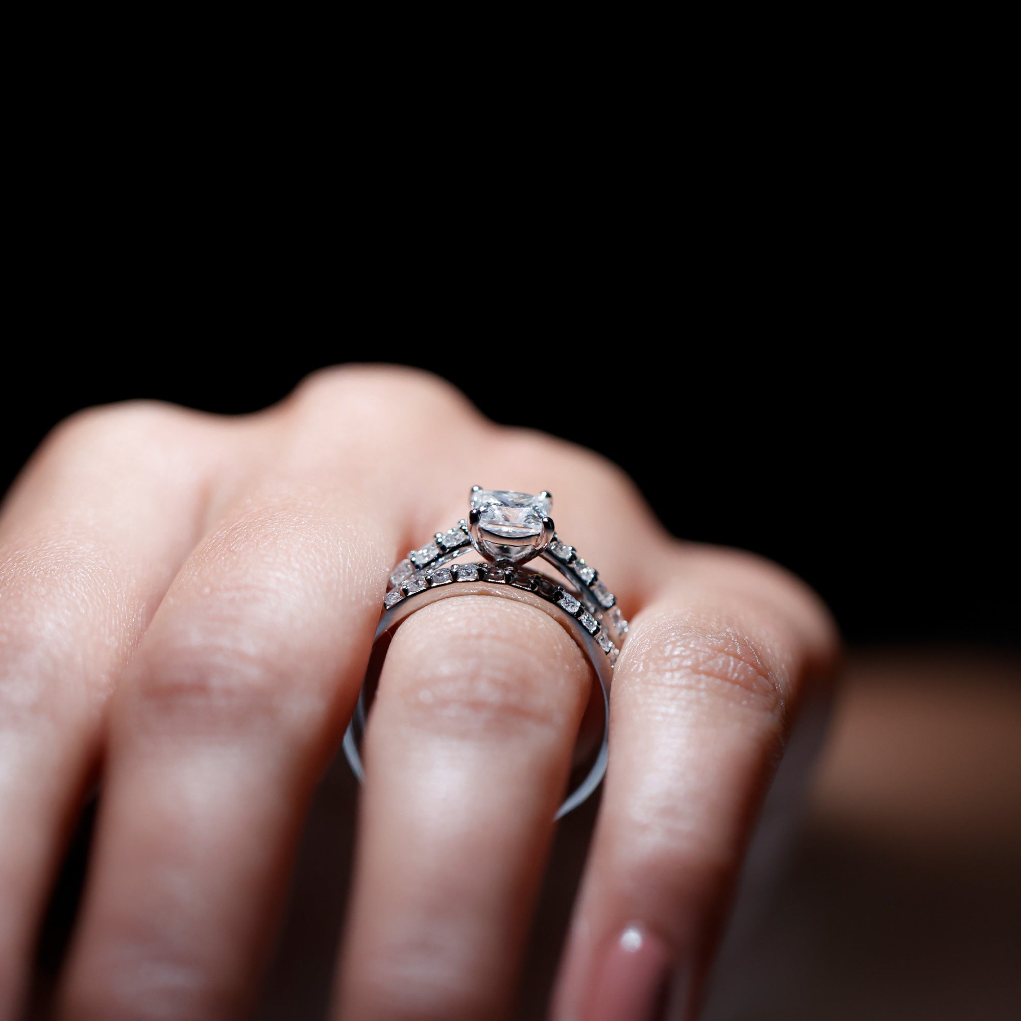 IGI Certified 1 Carat Lab Grown Diamond Princess Cut Engagement Ring with Band Lab - ( EF-VS ) - Rosec Jewels