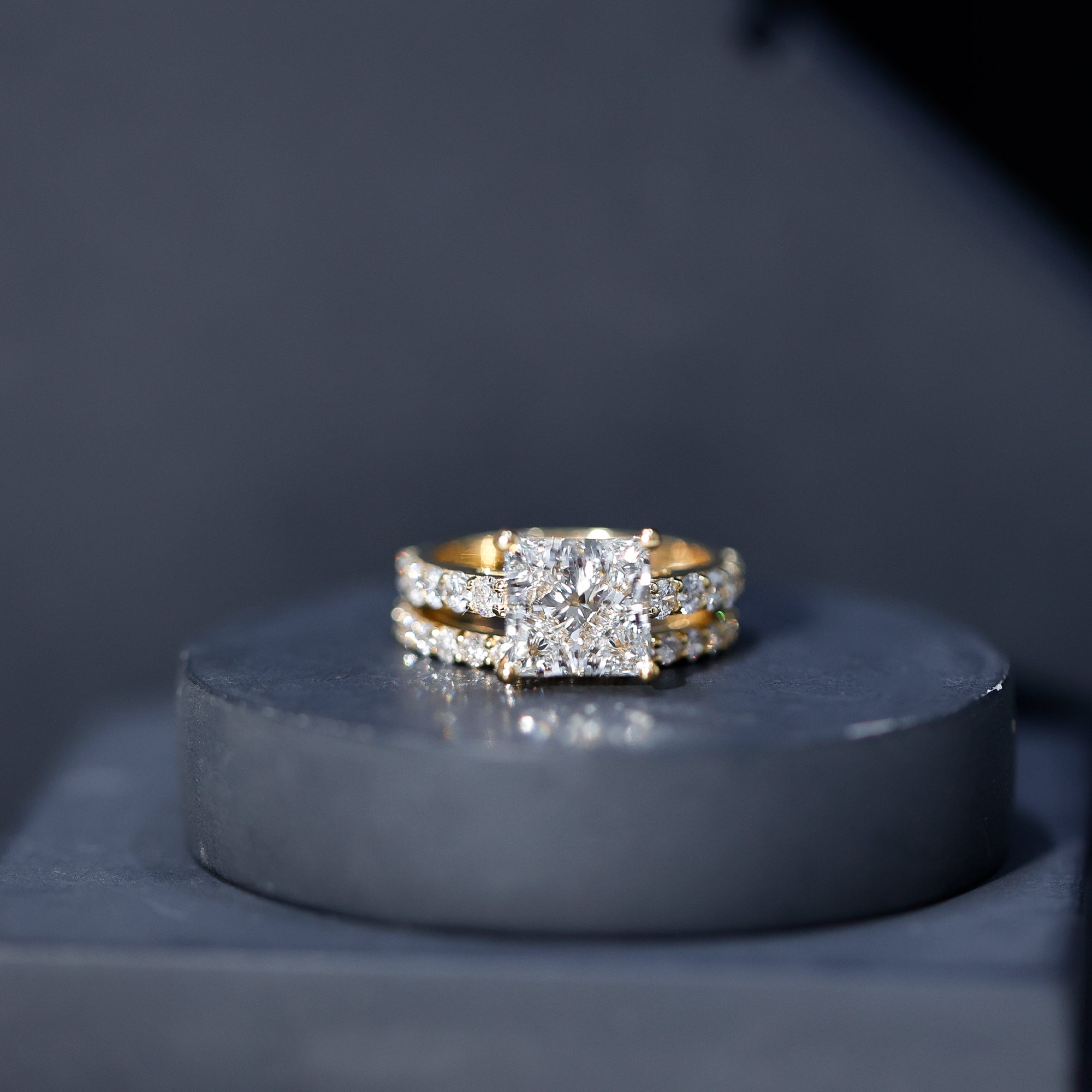4 Carat IGI Certified Lab Grown Diamond Princess Cut Bridal Ring Set Lab - ( E-VS1 ) - Rosec Jewels