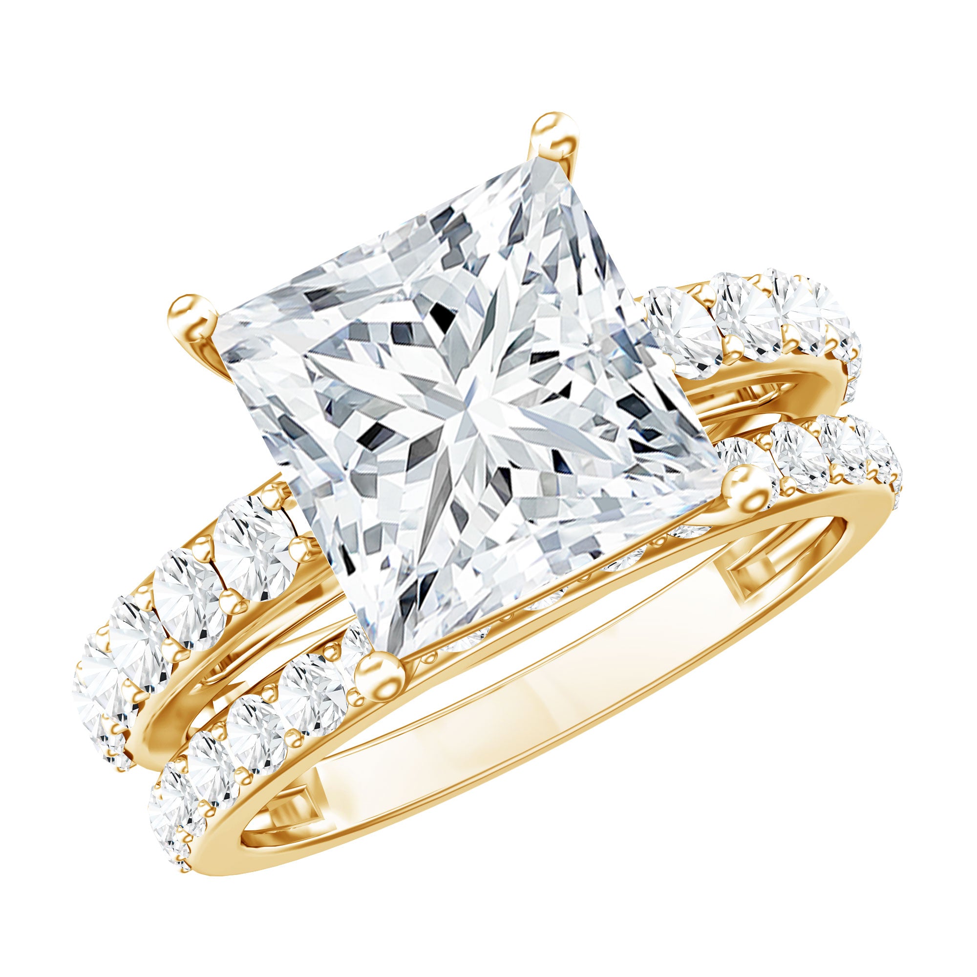 5 Carat IGI Certified Princess Cut Lab Diamond Engagement Ring with Band Lab - ( EF-VS ) - Rosec Jewels