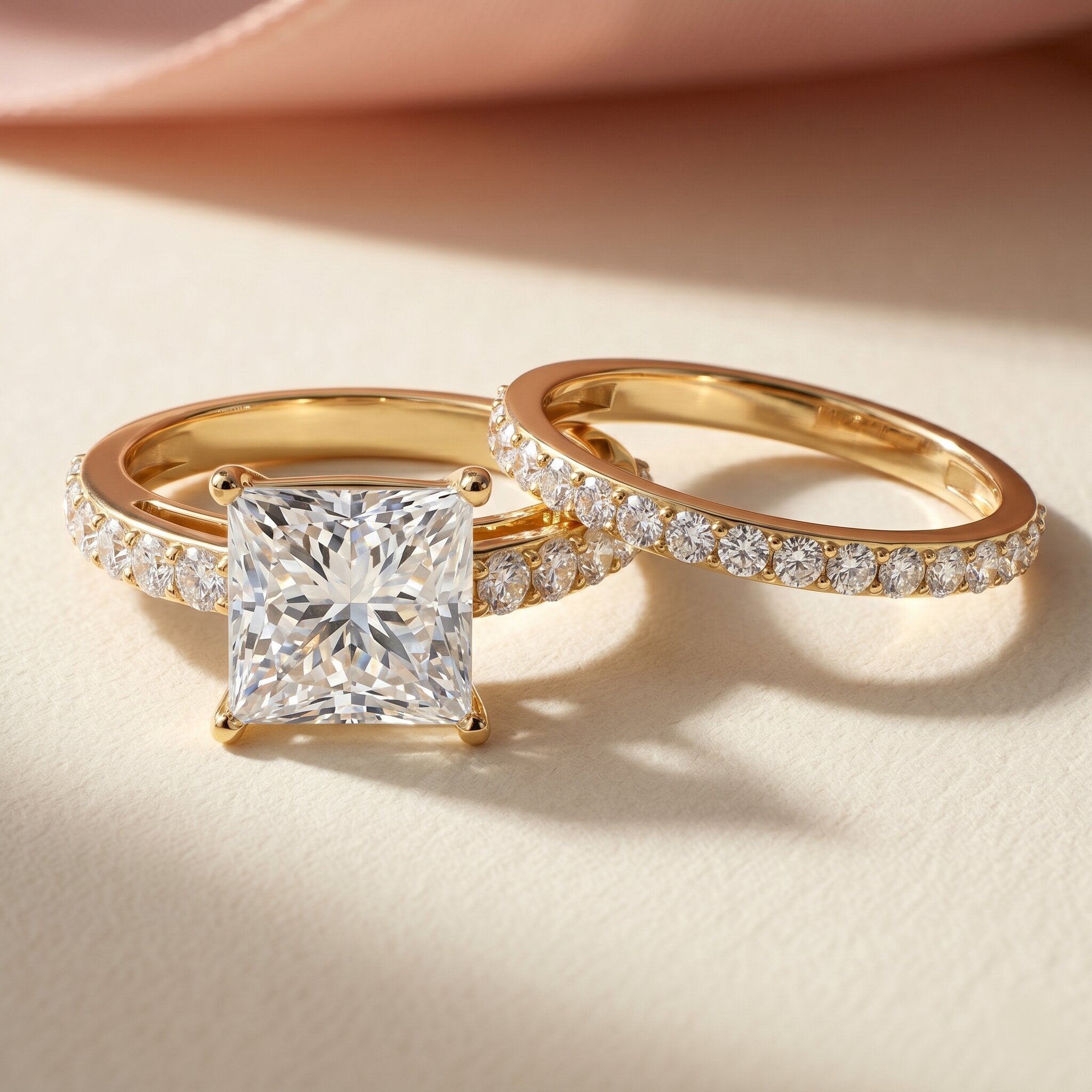 5 Carat IGI Certified Princess Cut Lab Diamond Engagement Ring with Band Lab - ( EF-VS ) - Rosec Jewels