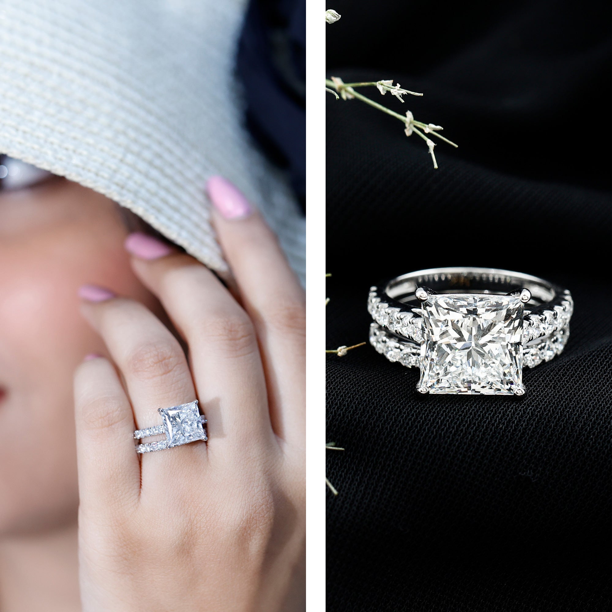 IGI Certified Huge 5 Carat Lab Grown Diamond Engagement Wedding Ring Set Lab - ( E-VS1 ) - Rosec Jewels