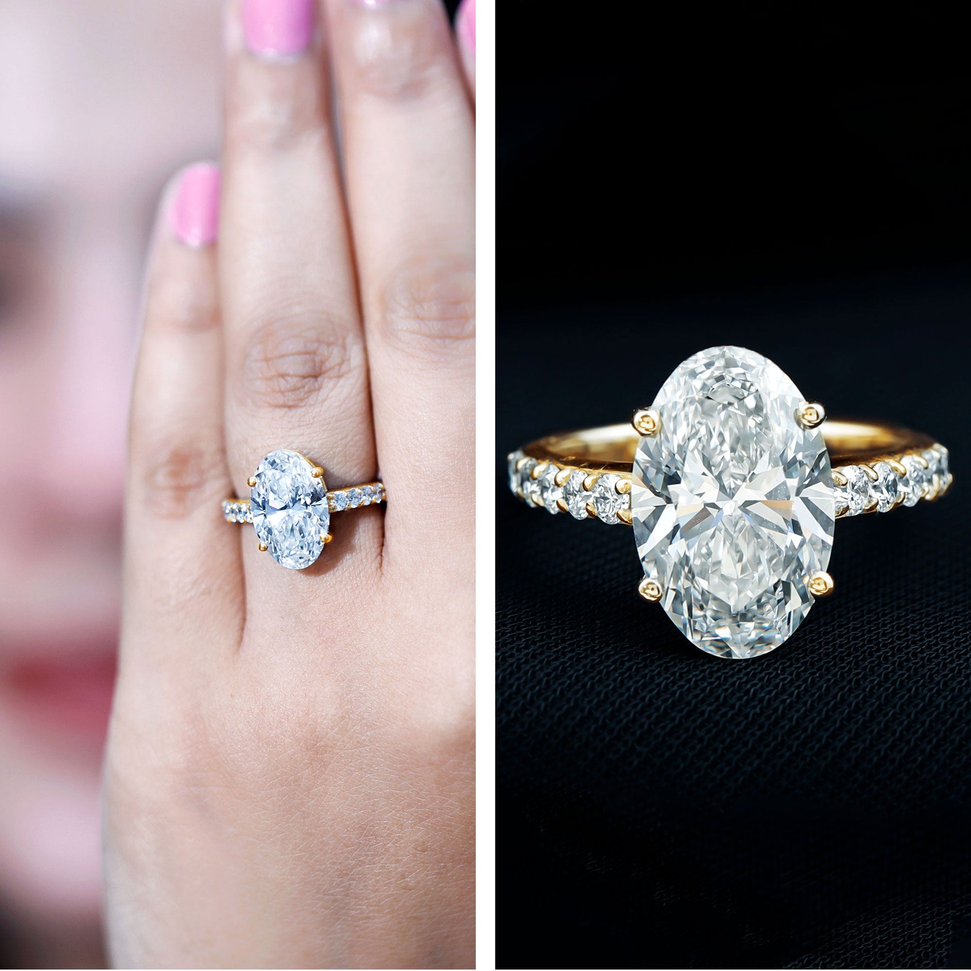 5 Carat Big Lab Grown Diamond Oval Engagement Ring with IGI Certificate Lab - ( E-VS1 ) - Rosec Jewels