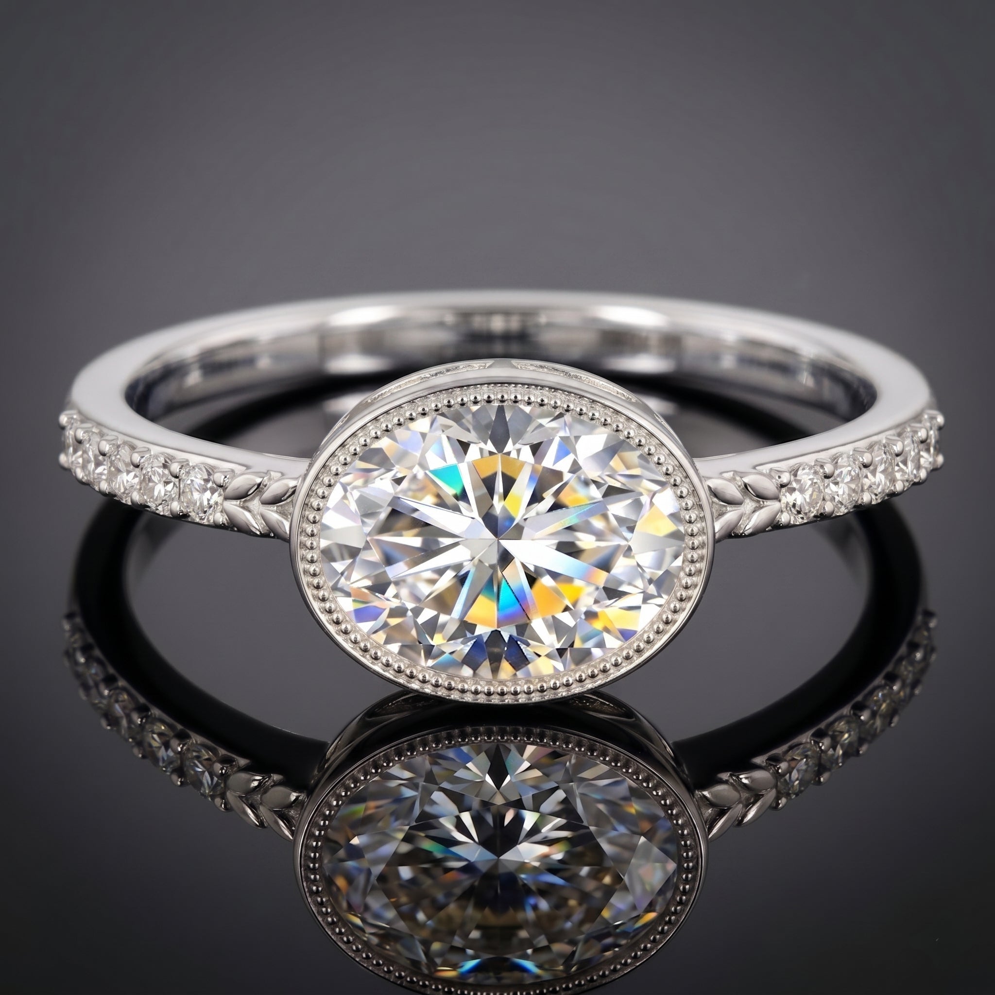 IGI Certified Lab Diamond Engagement Ring with 2 Carat Oval Lab - ( E-VS1 ) - Rosec Jewels