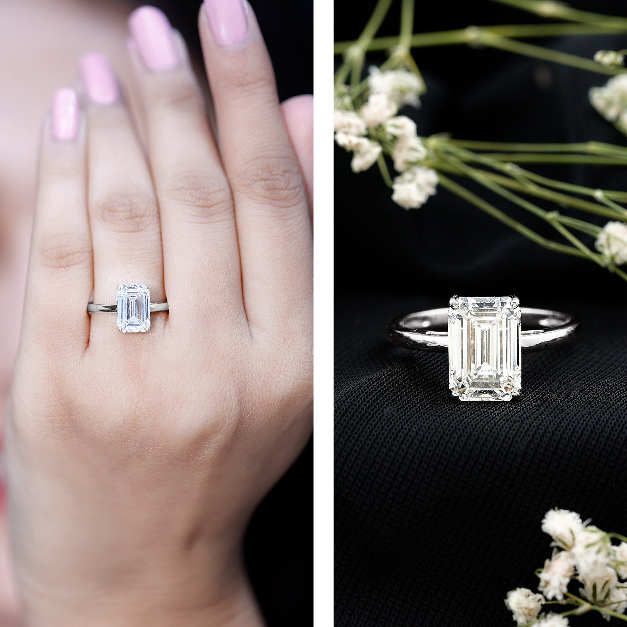 IGI Certified Emerald Cut Lab Grown Diamond 3 Carat Engagement Ring Lab - ( E-VS1 ) - Rosec Jewels