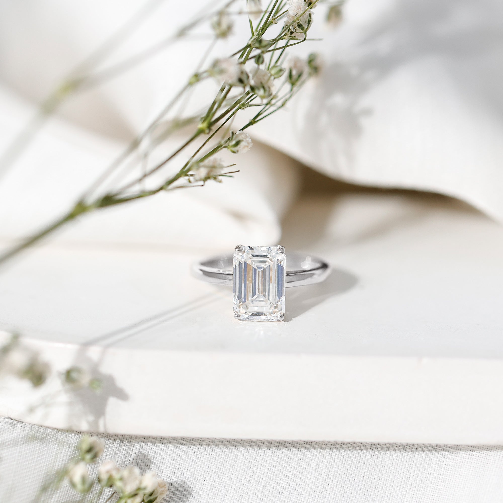 IGI Certified Emerald Cut Lab Grown Diamond 3 Carat Engagement Ring Lab - ( E-VS1 ) - Rosec Jewels