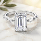IGI Certified 4 Carat Lab Grown Emerald Cut Diamond Engagement Ring with Spaced Accent Lab - ( EF-VS ) - Rosec Jewels