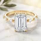 IGI Certified 4 Carat Lab Grown Emerald Cut Diamond Engagement Ring with Spaced Accent Lab - ( EF-VS ) - Rosec Jewels