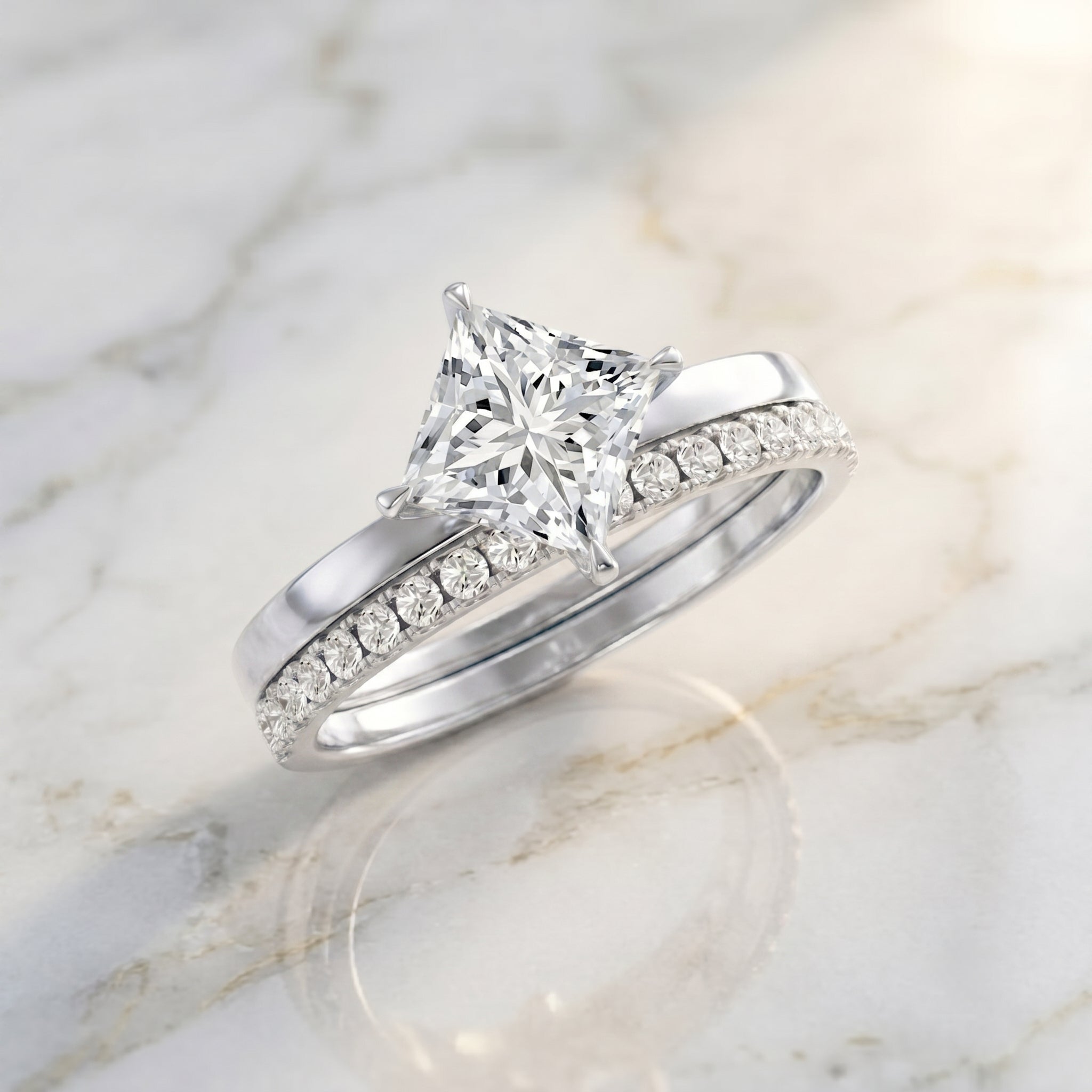 IGI Certified 1 Carat Lab Grown Diamond Princess Cut Bridal Ring Set Lab - ( EF-VS ) - Rosec Jewels