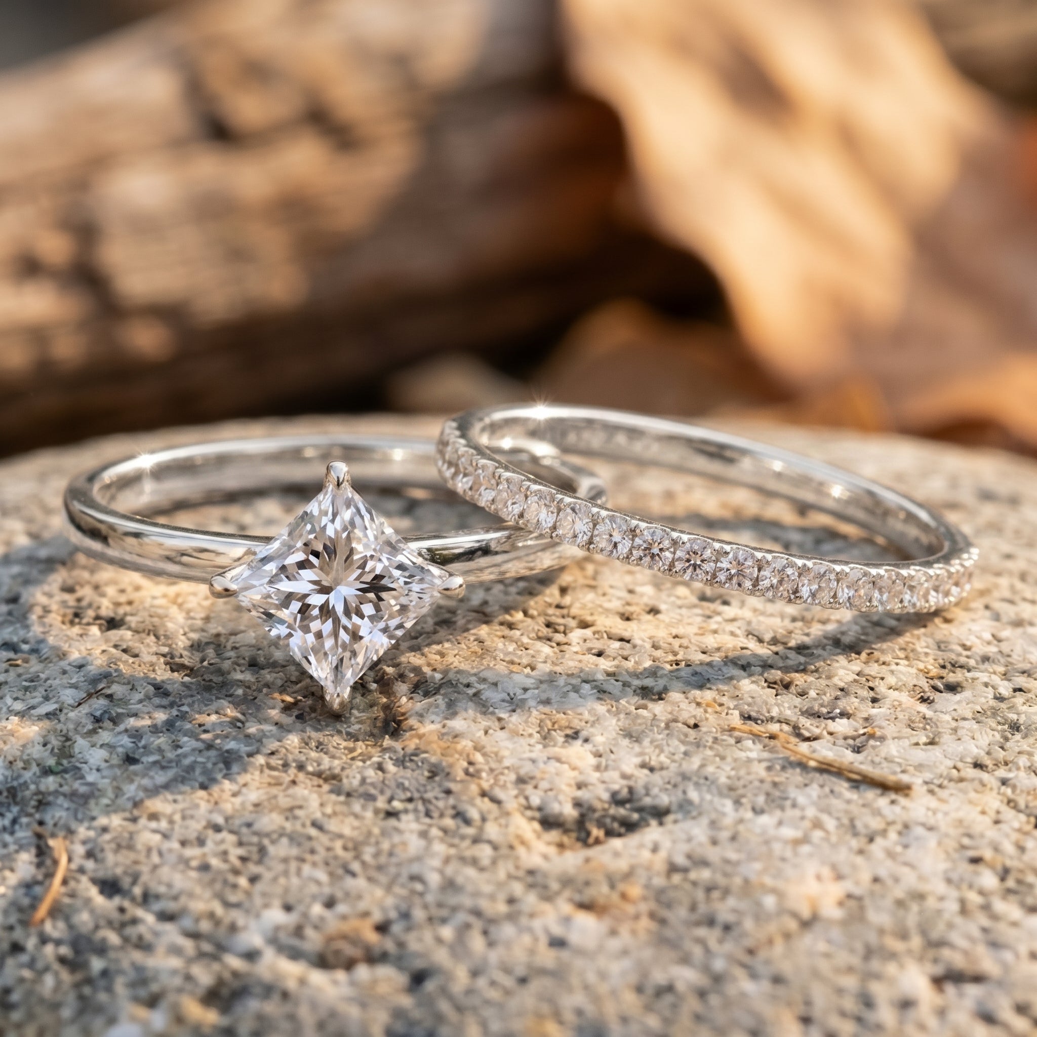 IGI Certified 1 Carat Lab Grown Diamond Princess Cut Bridal Ring Set Lab - ( EF-VS ) - Rosec Jewels
