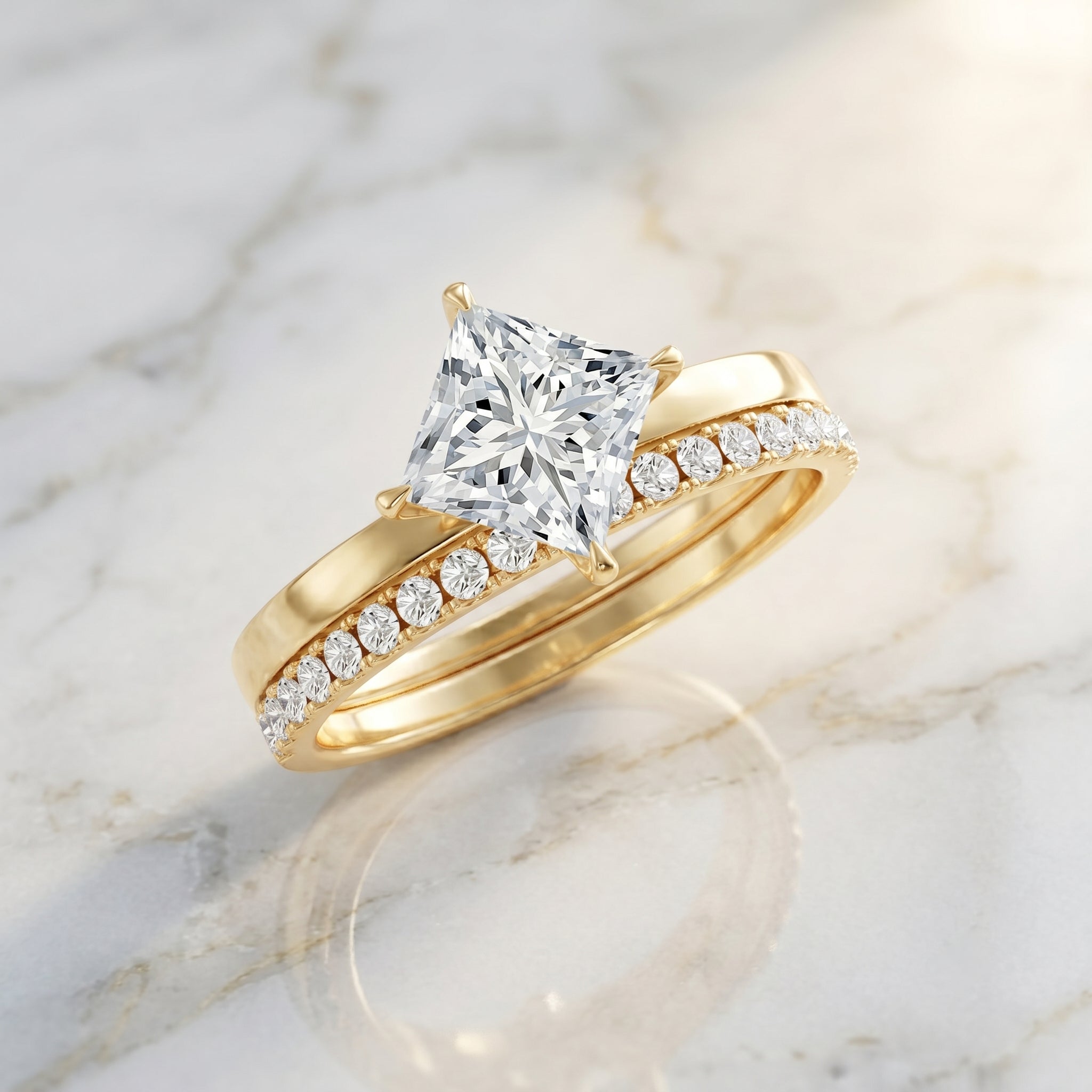 IGI Certified 1 Carat Lab Grown Diamond Princess Cut Bridal Ring Set Lab - ( EF-VS ) - Rosec Jewels