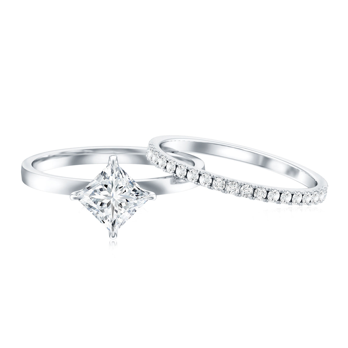 IGI Certified 2 Carat Lab Grown Diamond Princess Cut Wedding Ring Set Lab - ( E-VS1 ) - Rosec Jewels