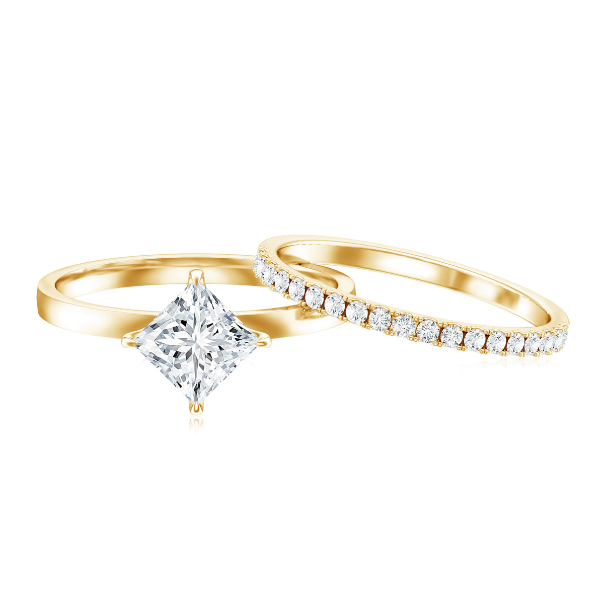 IGI Certified 2 Carat Lab Grown Diamond Princess Cut Wedding Ring Set Lab - ( E-VS1 ) - Rosec Jewels