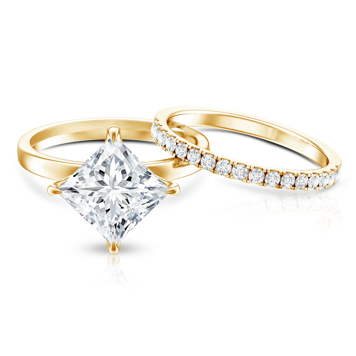 Rosec Jewels-IGI Certified 4 Carat Lab Grown Diamond Princess Cut Wedding Ring Set for Her