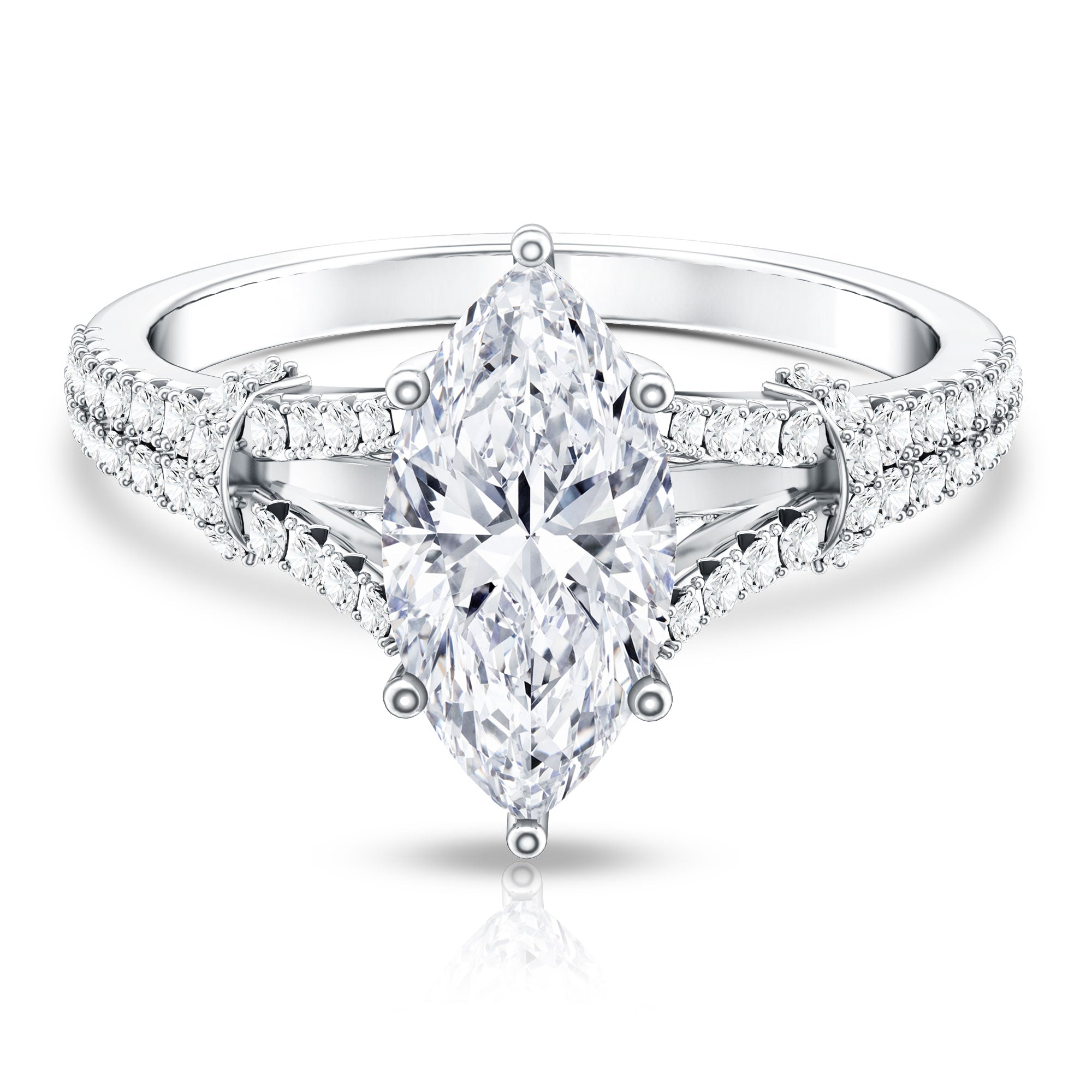 IGI Certified 2 Carat Lab Grown Marquise Diamond Engagement Ring with Split Shank Lab - ( E-VS1 ) - Rosec Jewels