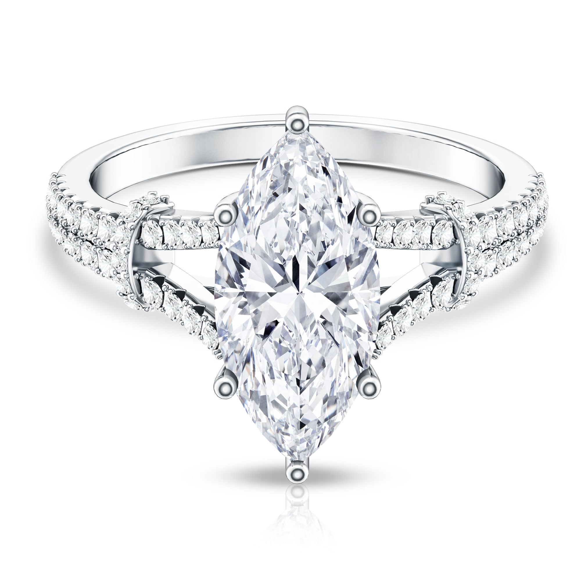 Vintage Inspired Marquise Cut Lab Grown Diamond Split Shank Engagement Ring IGI Certified 3 Carat Lab - ( E-VS1 ) - Rosec Jewels