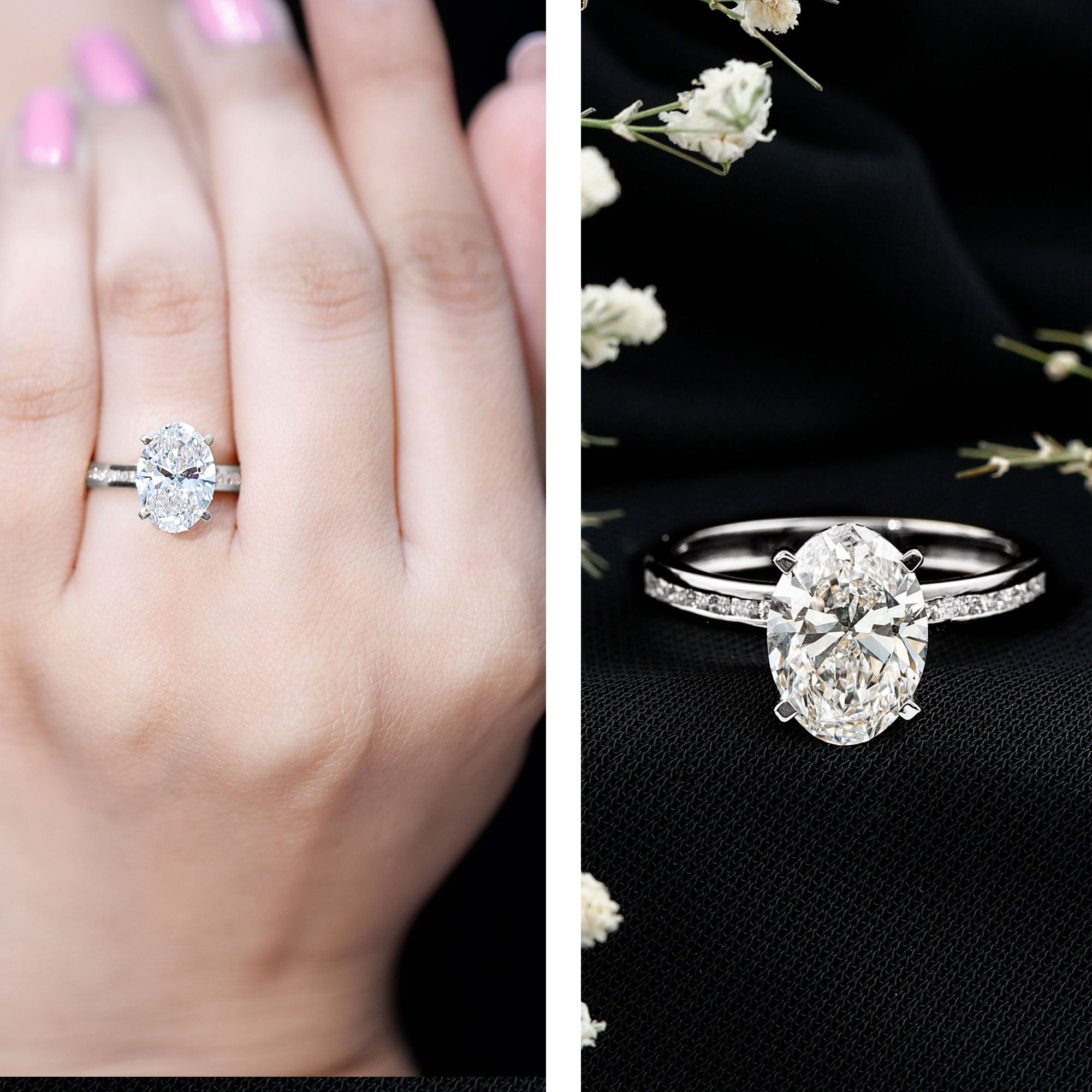 IGI Certified 3 Carat Lab Grown Diamond Oval Engagement Ring for Women Lab - ( E-VS1 ) - Rosec Jewels